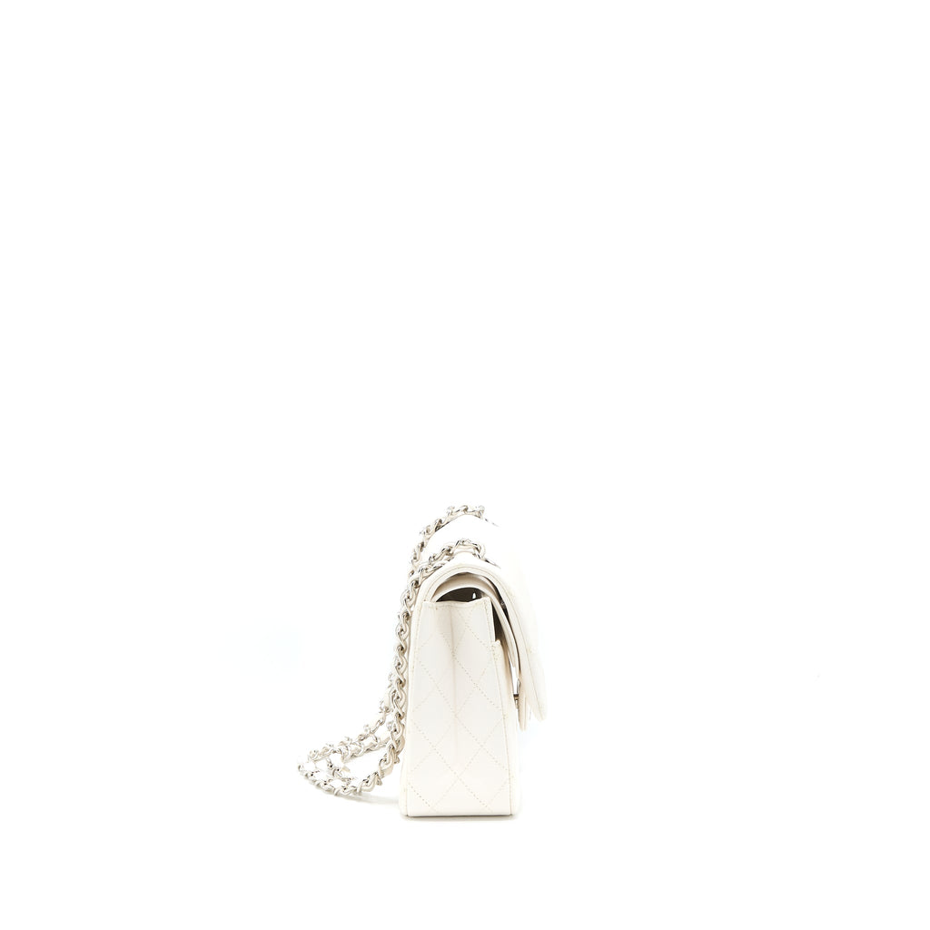 CHANEL MEDIUM CLASSIC DOUBLE FLAP BAG CAVIAR WHITE SHW (MICROCHIP)