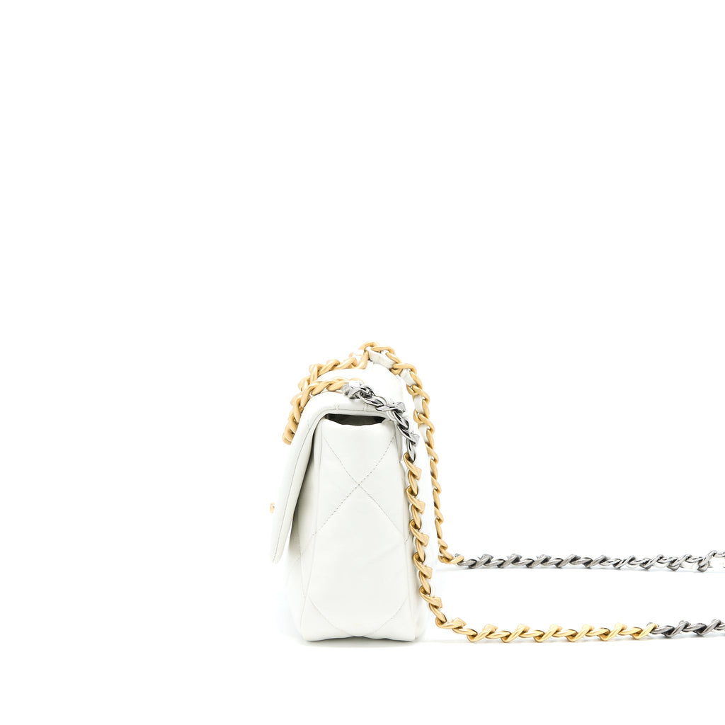 CHANEL SMALL 19 BAG GOATSKIN WHITE MULTICOLOUR HARDWARE