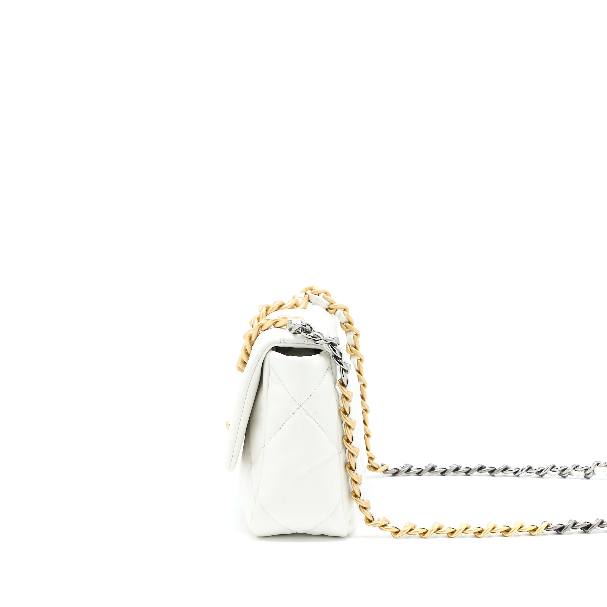 CHANEL SMALL 19 BAG GOATSKIN WHITE MULTICOLOUR HARDWARE