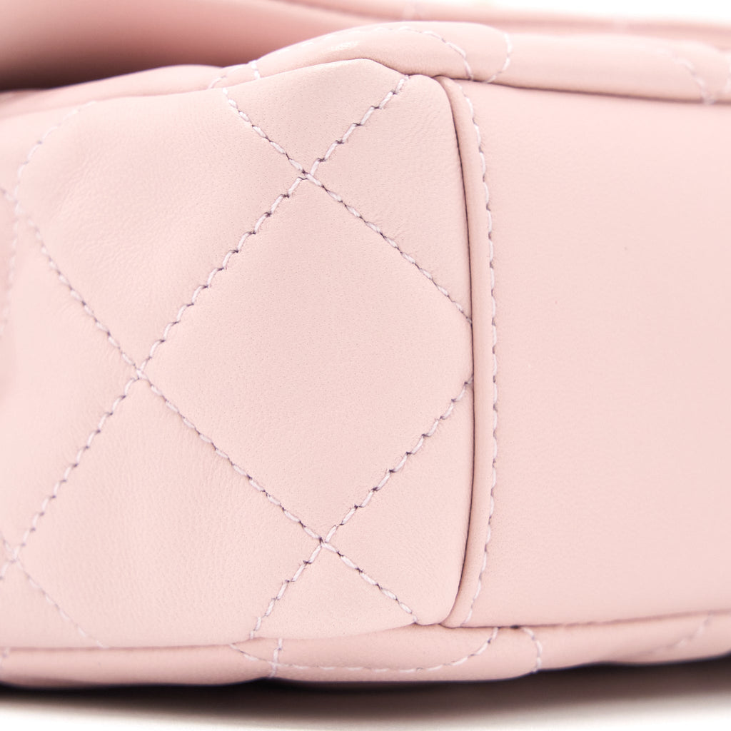 CHANEL 22B SMALL FLAP BAG WITH GEM CHAIN LAMBSKIN PINK GHW (MICROCHIP)