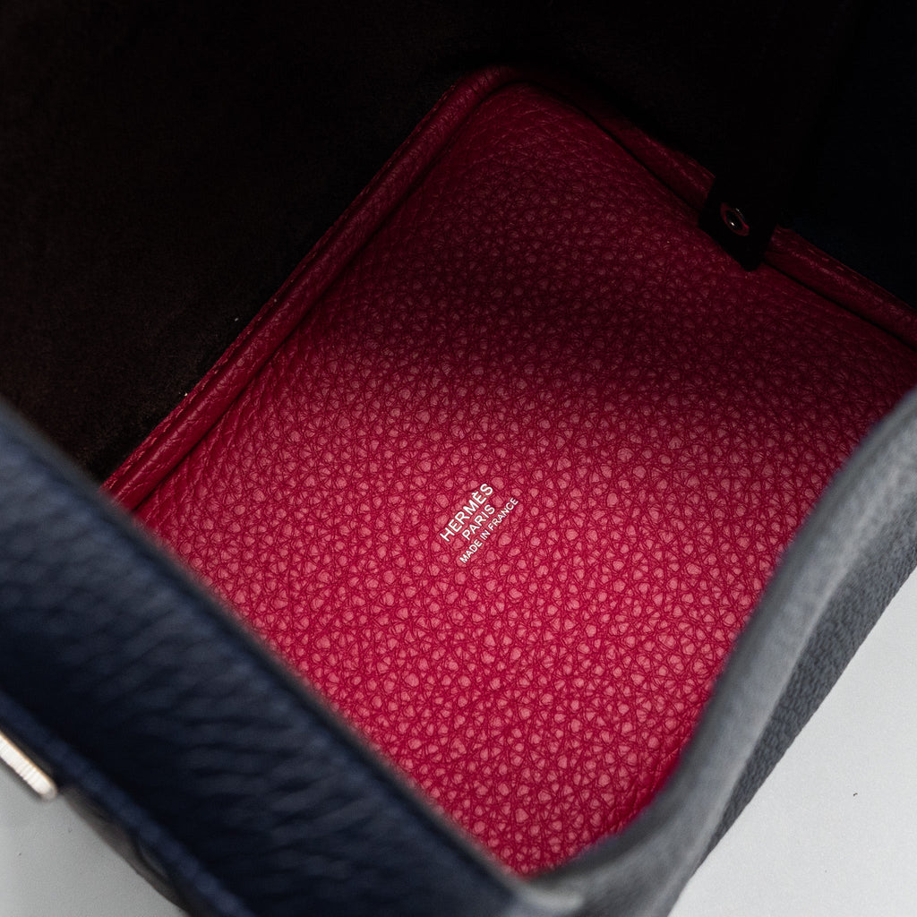 HERMES PICOTIN 18 LOCK BAG CLEMENCE BLUE NUIT/ROUGE SELLIER/FRAMBOISE SHW
