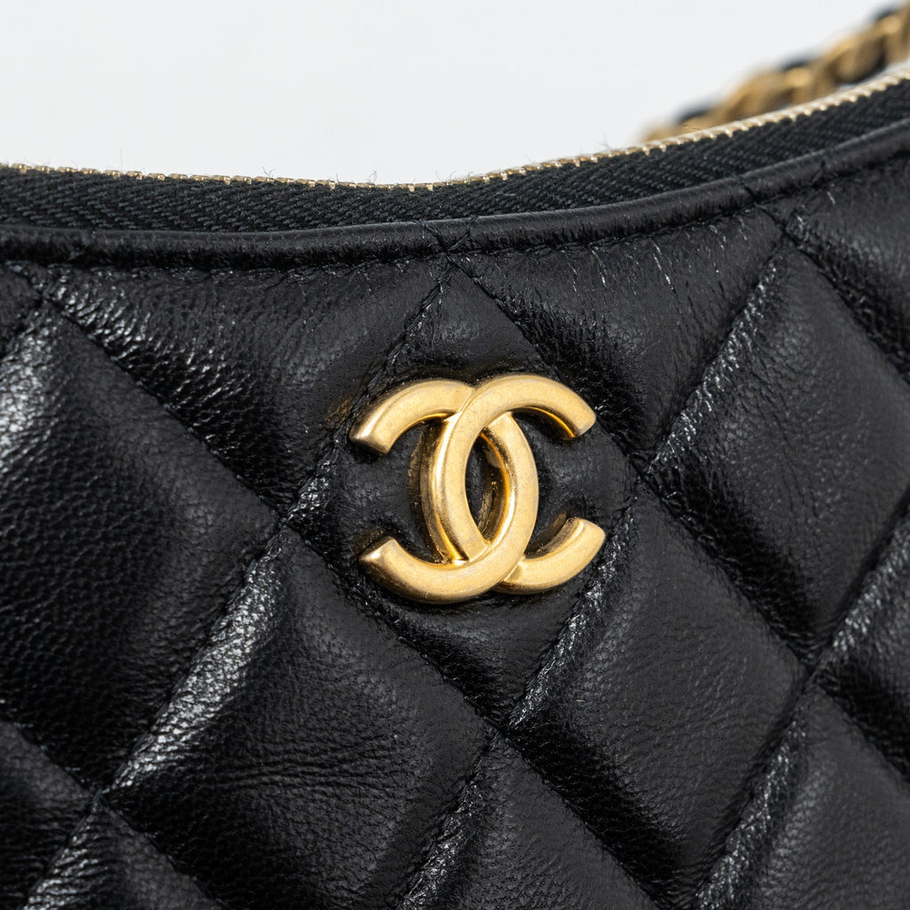 CHANEL MOON HOBO SHOULDER / CROSSBODY BAG GOATSKIN BLACK BRUSHED GHW (MICROCHIP)