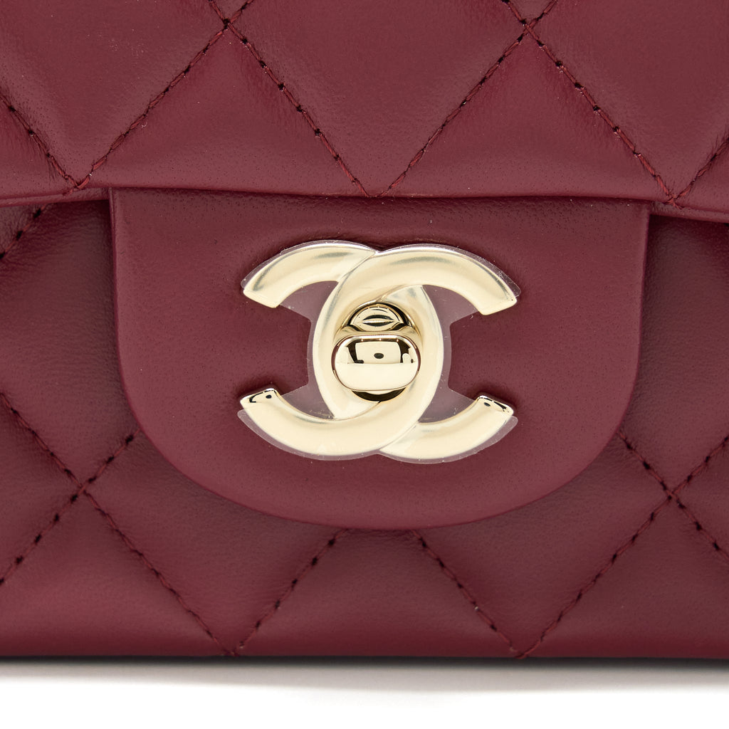 CHANEL 22A TOP HANDLE MINI RECTANGULAR FLAP BAG LAMBSKIN BURGUNDY LGHW