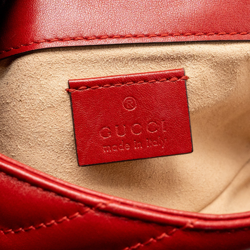 GUCCI GG MARMONT MINI BAG CALFSKIN RED BRUSHED GHW