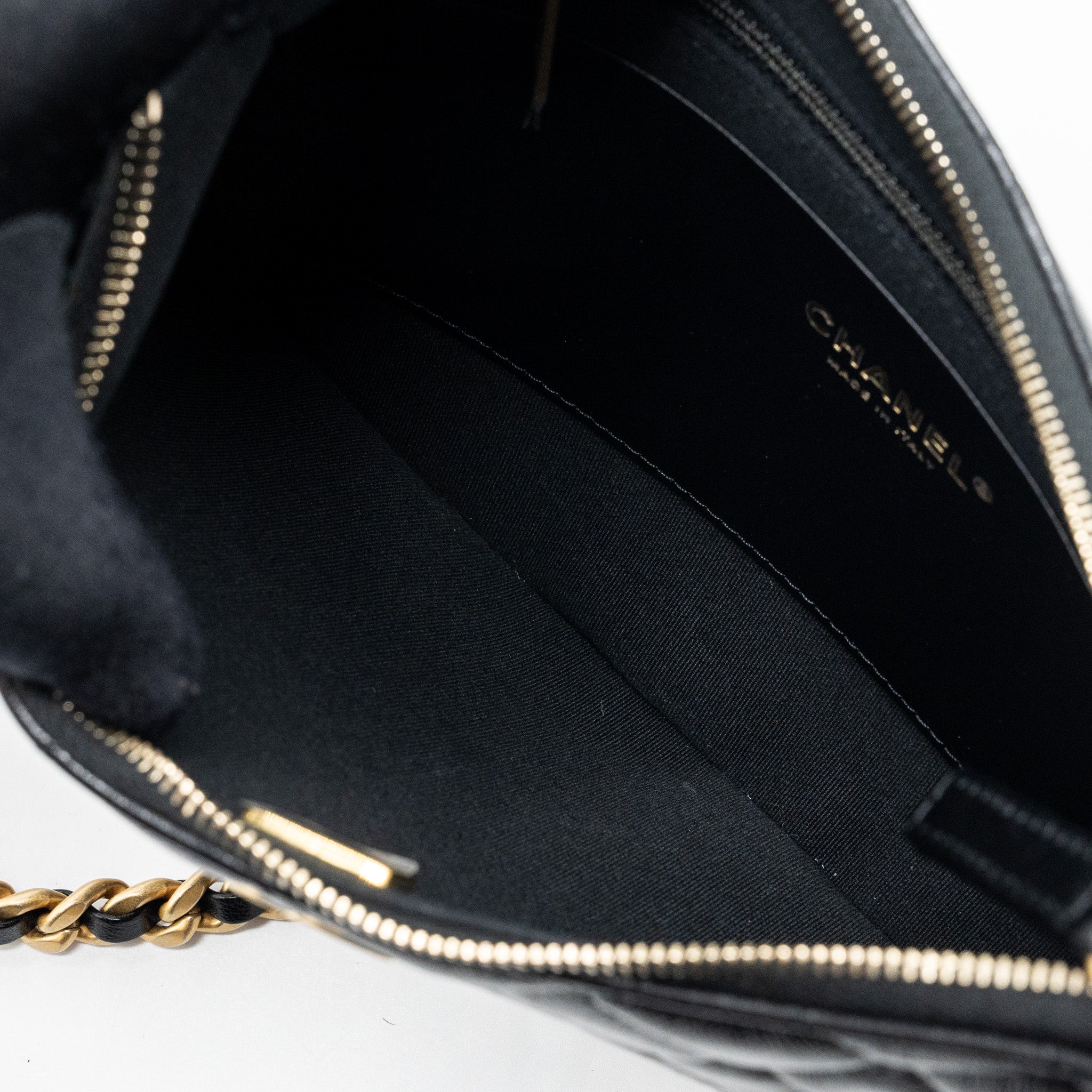 CHANEL MOON HOBO SHOULDER / CROSSBODY BAG GOATSKIN BLACK BRUSHED GHW (MICROCHIP)