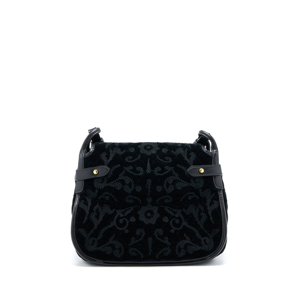 PRADA CORSAIRE HOBO BAG VELVET/LEATHER BLACK GHW