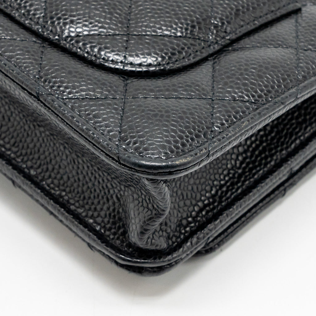 CHANEL CLASSIC WALLET ON CHAIN CAVIAR BLACK SHW (MICROCHIP)