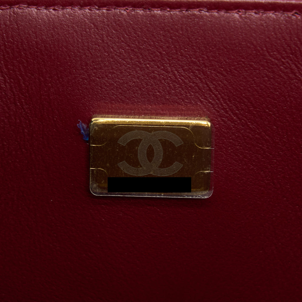 CHANEL 22A TOP HANDLE MINI RECTANGULAR FLAP BAG LAMBSKIN BURGUNDY LGHW