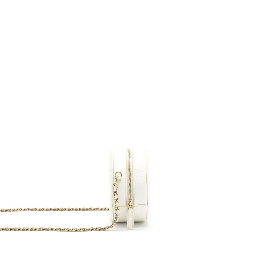 CHANEL MINI ROUND BAG WITH CHAIN CAVIAR WHITE LGHW