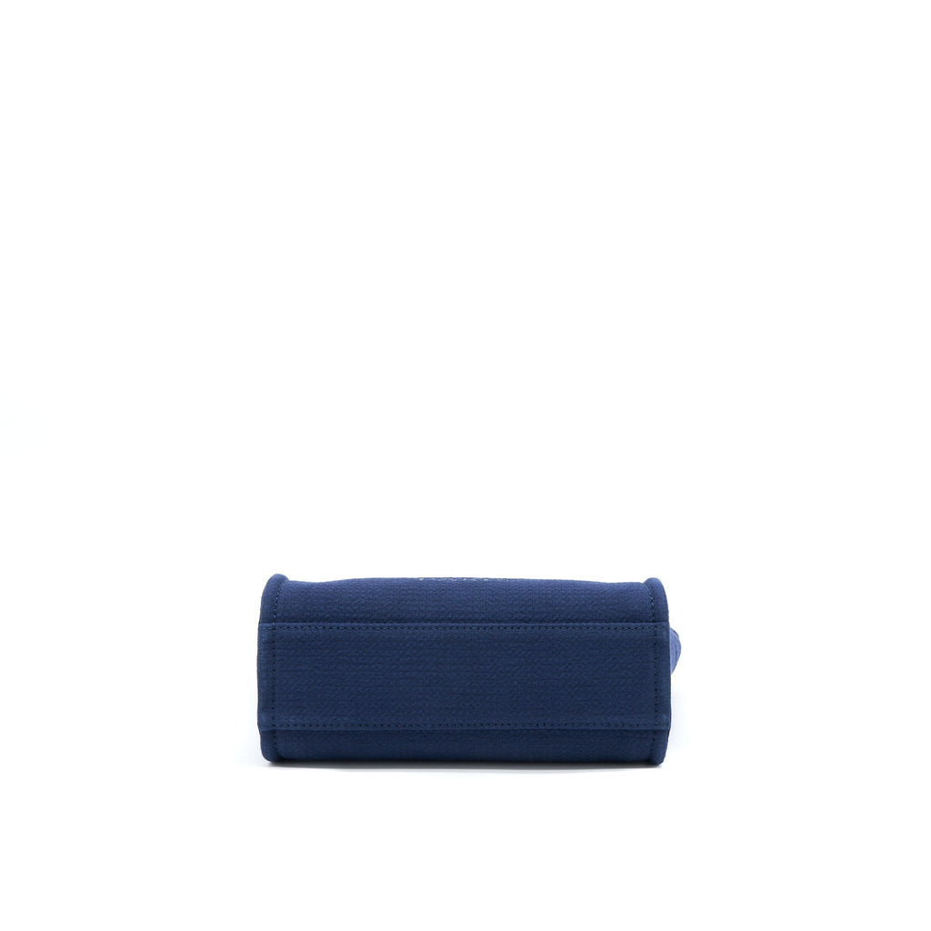 CHANEL PM DEAUVILLE TOTE BAG CANVAS NAVY SHW (MICROCHIP)