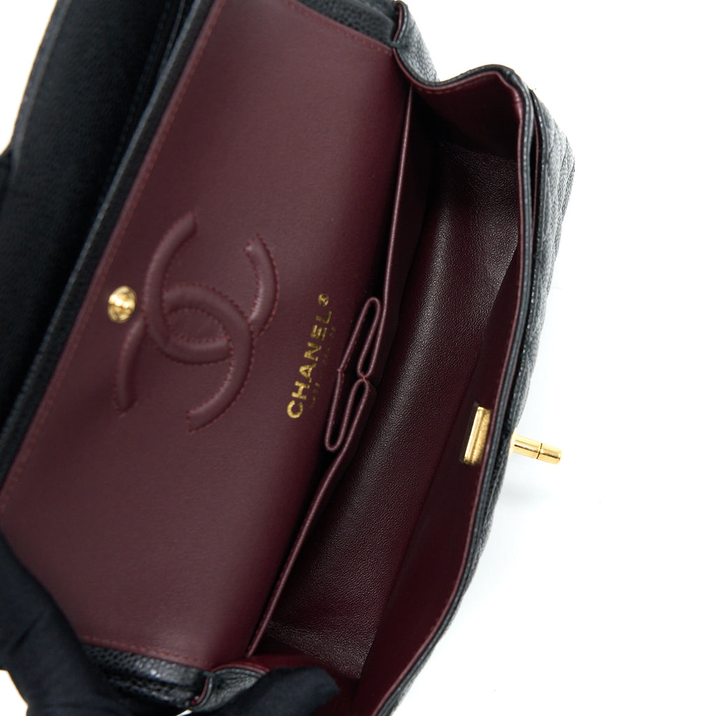 CHANEL SMALL CLASSIC DOUBLE FLAP BAG CAVIAR BLACK GHW (MICROCHIP)