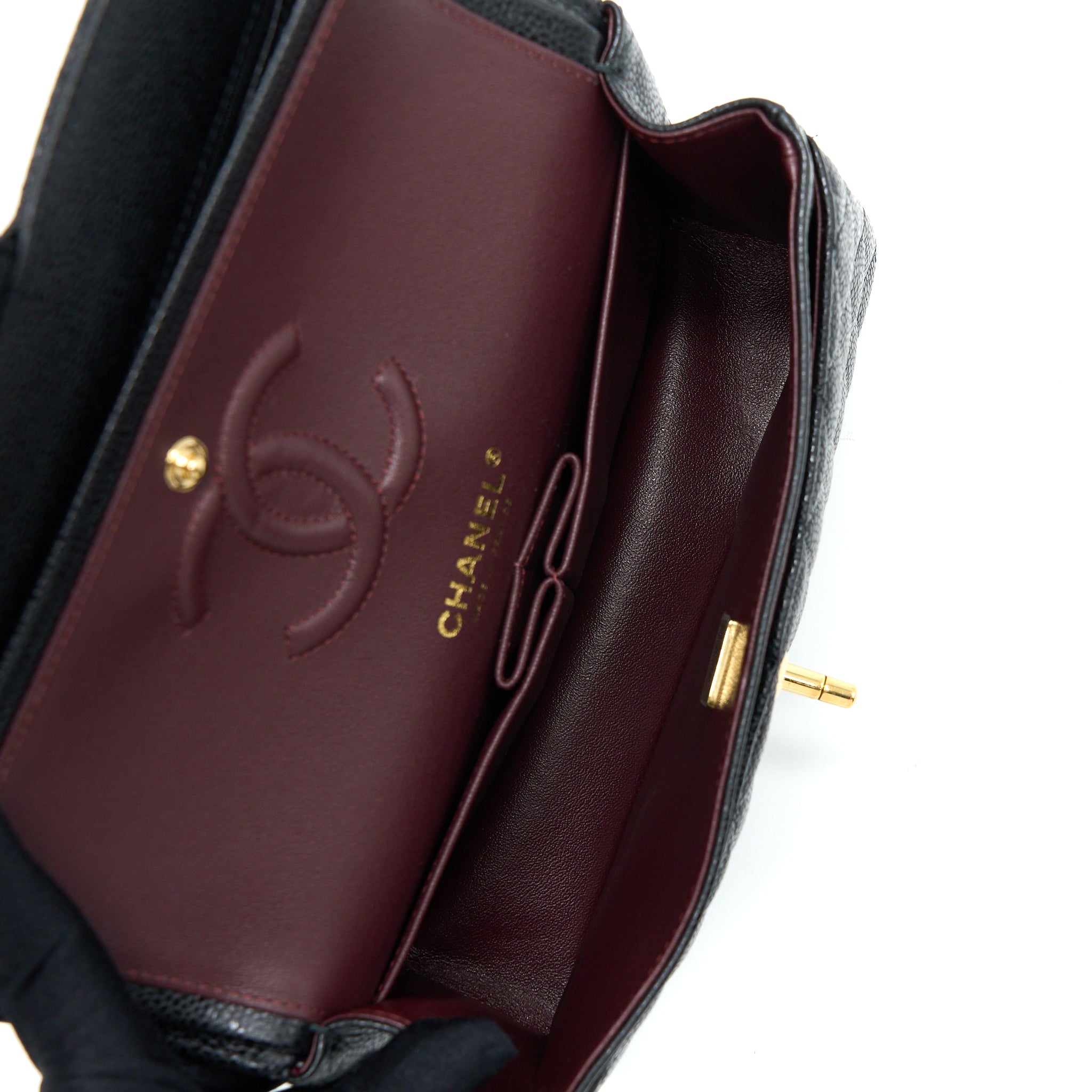 CHANEL SMALL CLASSIC DOUBLE FLAP BAG CAVIAR BLACK GHW (MICROCHIP)