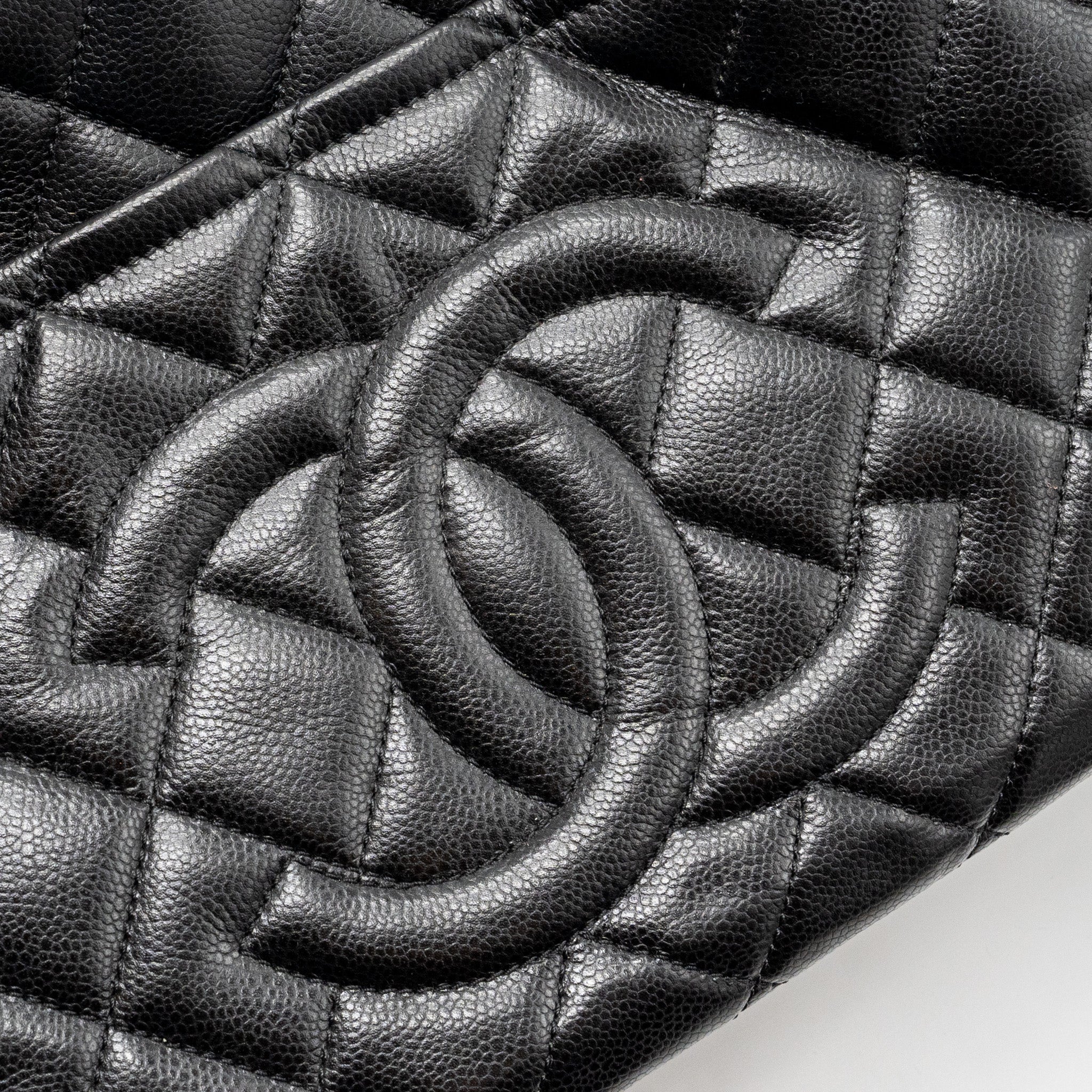 CHANEL QUILTED SHOULDER SHOPPING TOTE BAG CAVIAR BLACK GHW