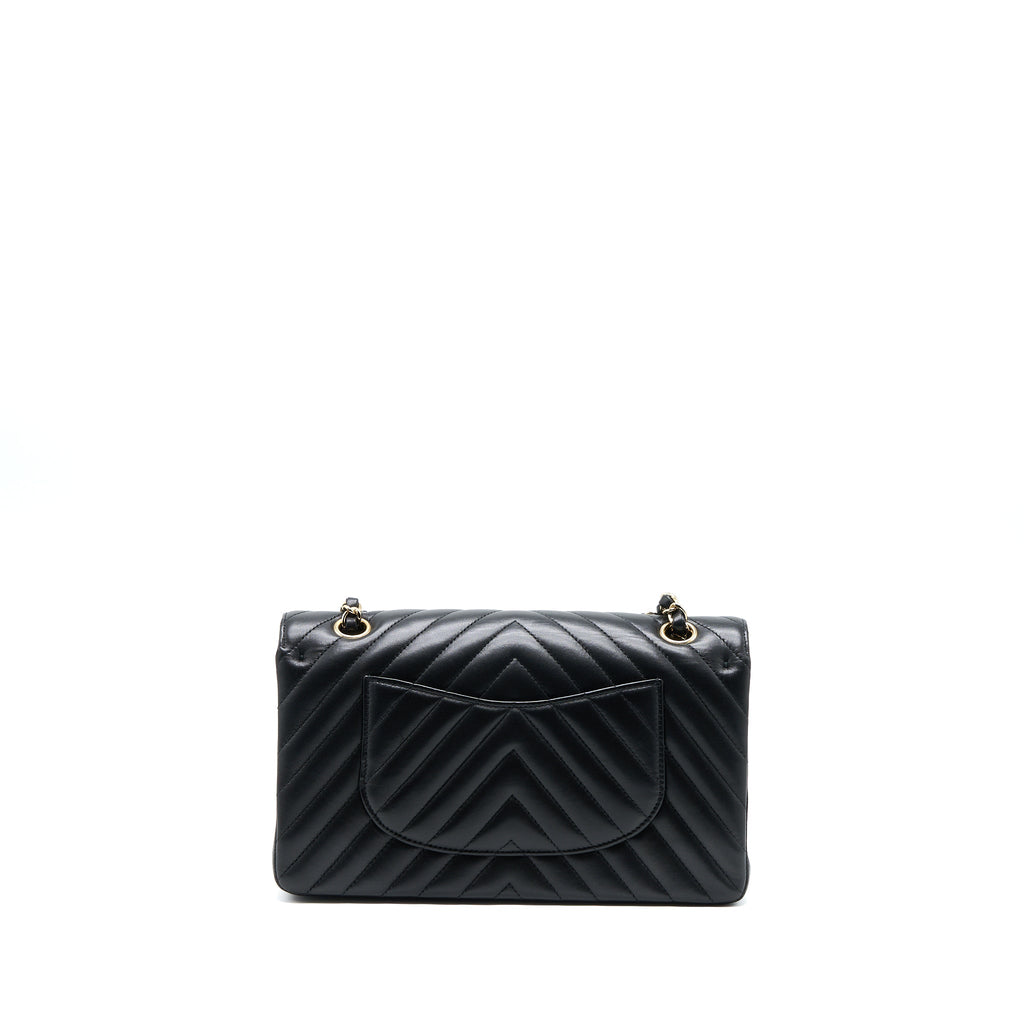 CHANEL MEDIUM CHEVRON CLASSIC DOUBLE FLAP LAMBSKIN BLACK LGHW