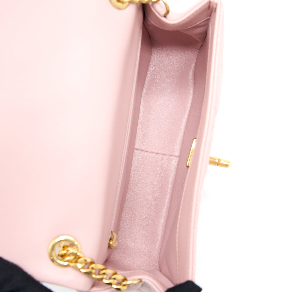 CHANEL 22B SMALL FLAP BAG WITH GEM CHAIN LAMBSKIN PINK GHW (MICROCHIP)