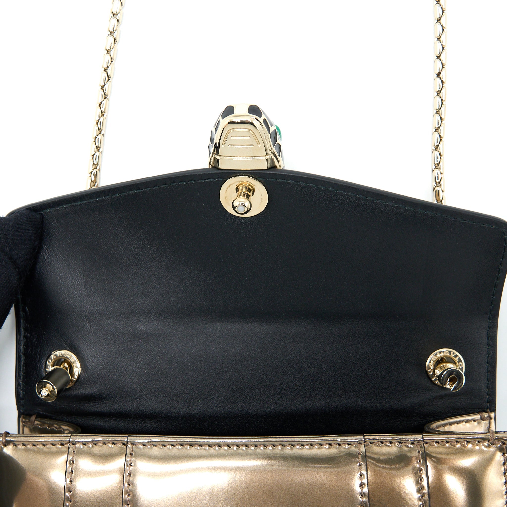 BVLGARI SERPENTI FOREVER SHOULDER BAG PATENT METALLIC GOLD GHW