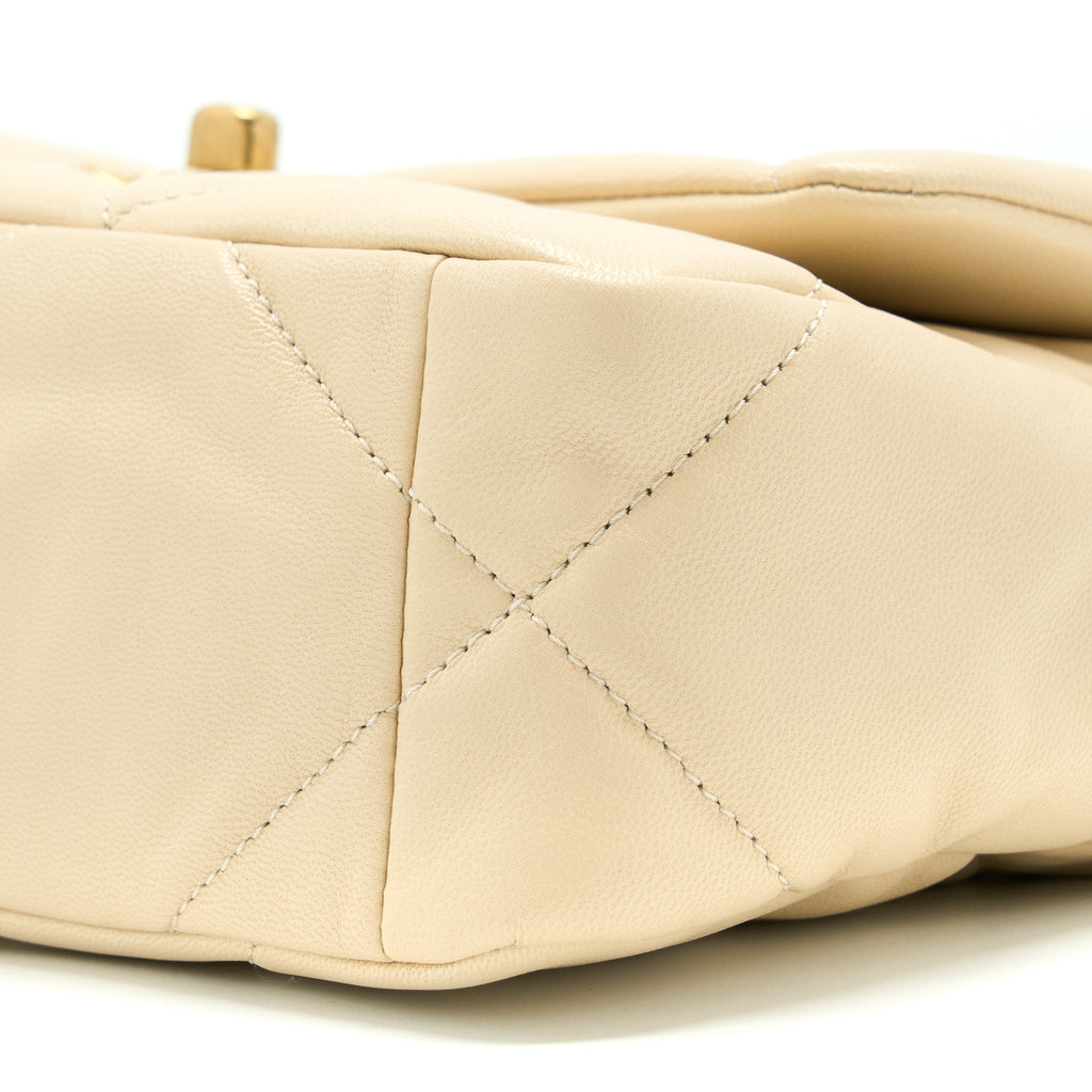 CHANEL SMALL 19 BAG GOATSKIN BEIGE WITH MULTICOLOUR HARDWARE