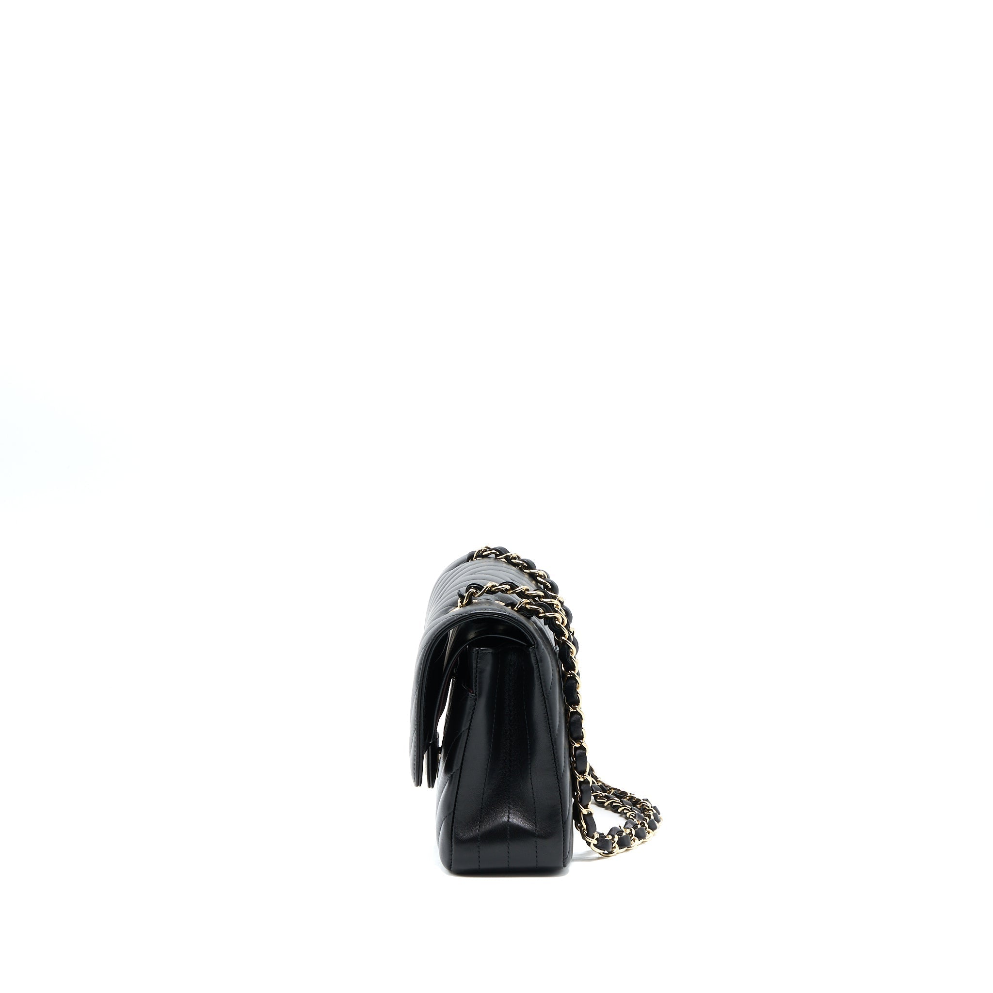 CHANEL MEDIUM CHEVRON CLASSIC DOUBLE FLAP LAMBSKIN BLACK LGHW