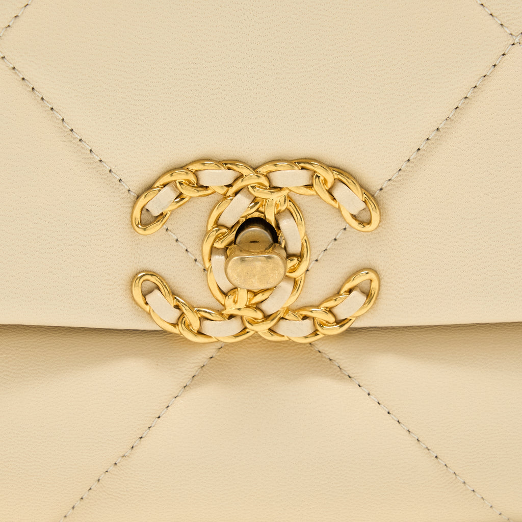 CHANEL SMALL 19 BAG GOATSKIN BEIGE WITH MULTICOLOUR HARDWARE