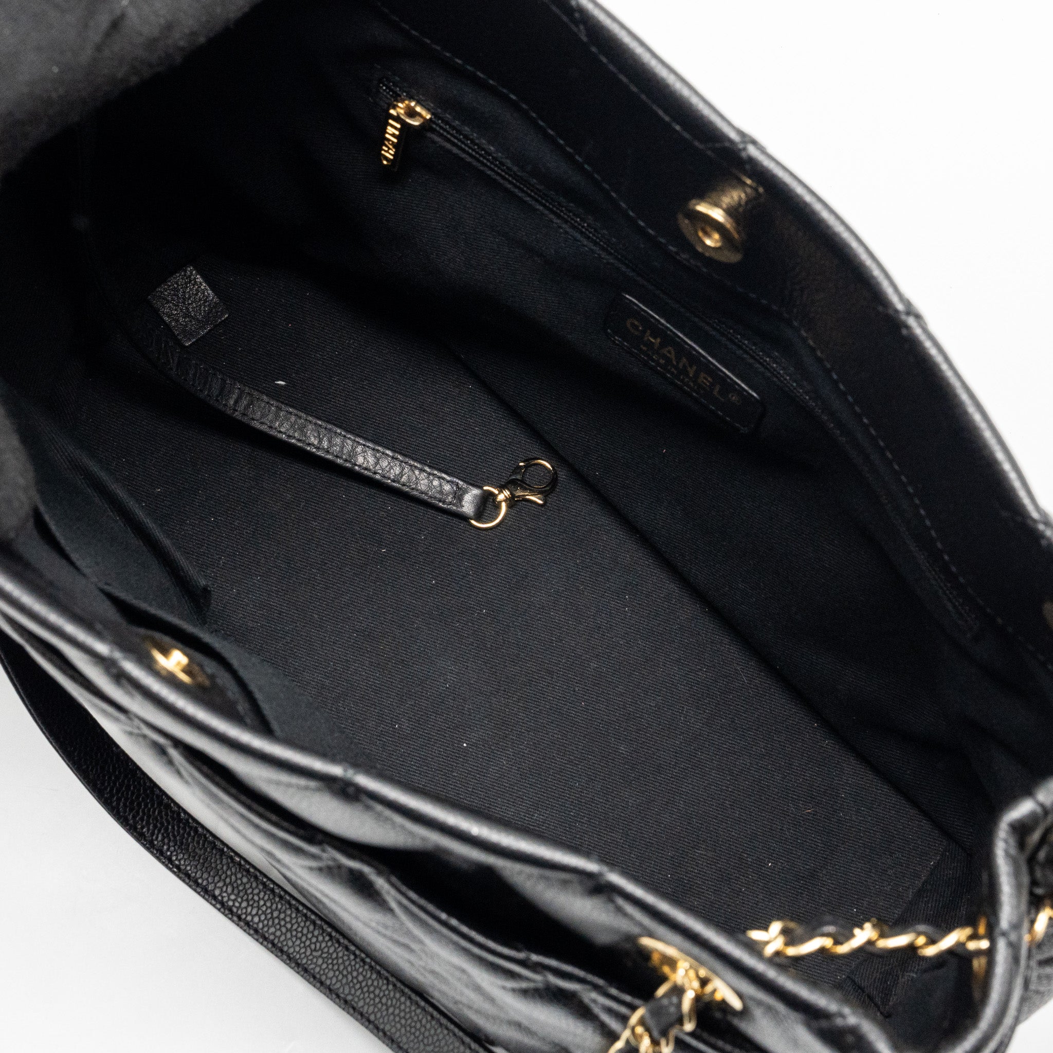 CHANEL QUILTED SHOULDER SHOPPING TOTE BAG CAVIAR BLACK GHW