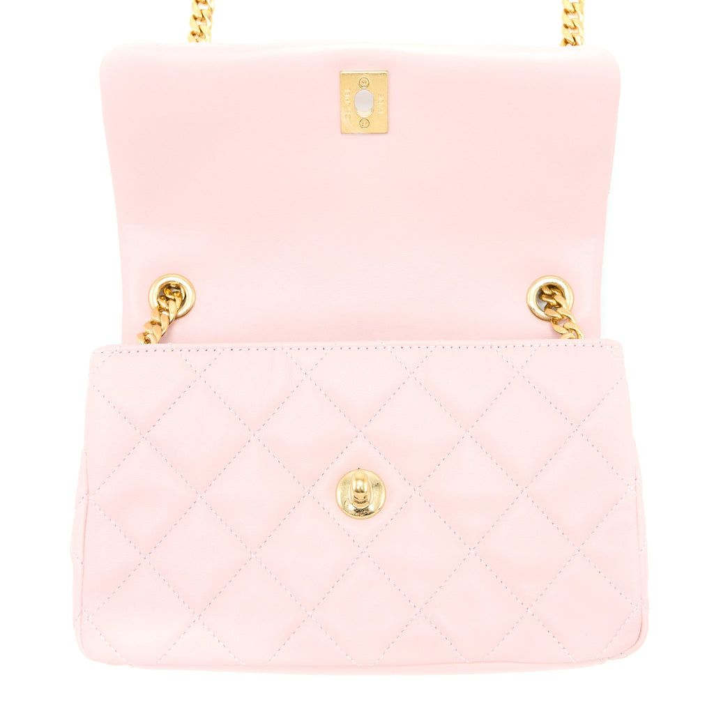 CHANEL 22B SMALL FLAP BAG WITH GEM CHAIN LAMBSKIN PINK GHW (MICROCHIP)