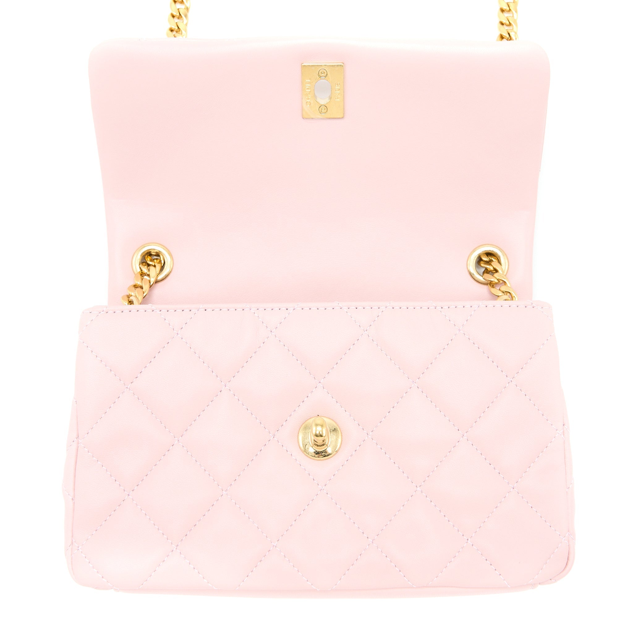 CHANEL 22B SMALL FLAP BAG WITH GEM CHAIN LAMBSKIN PINK GHW (MICROCHIP)