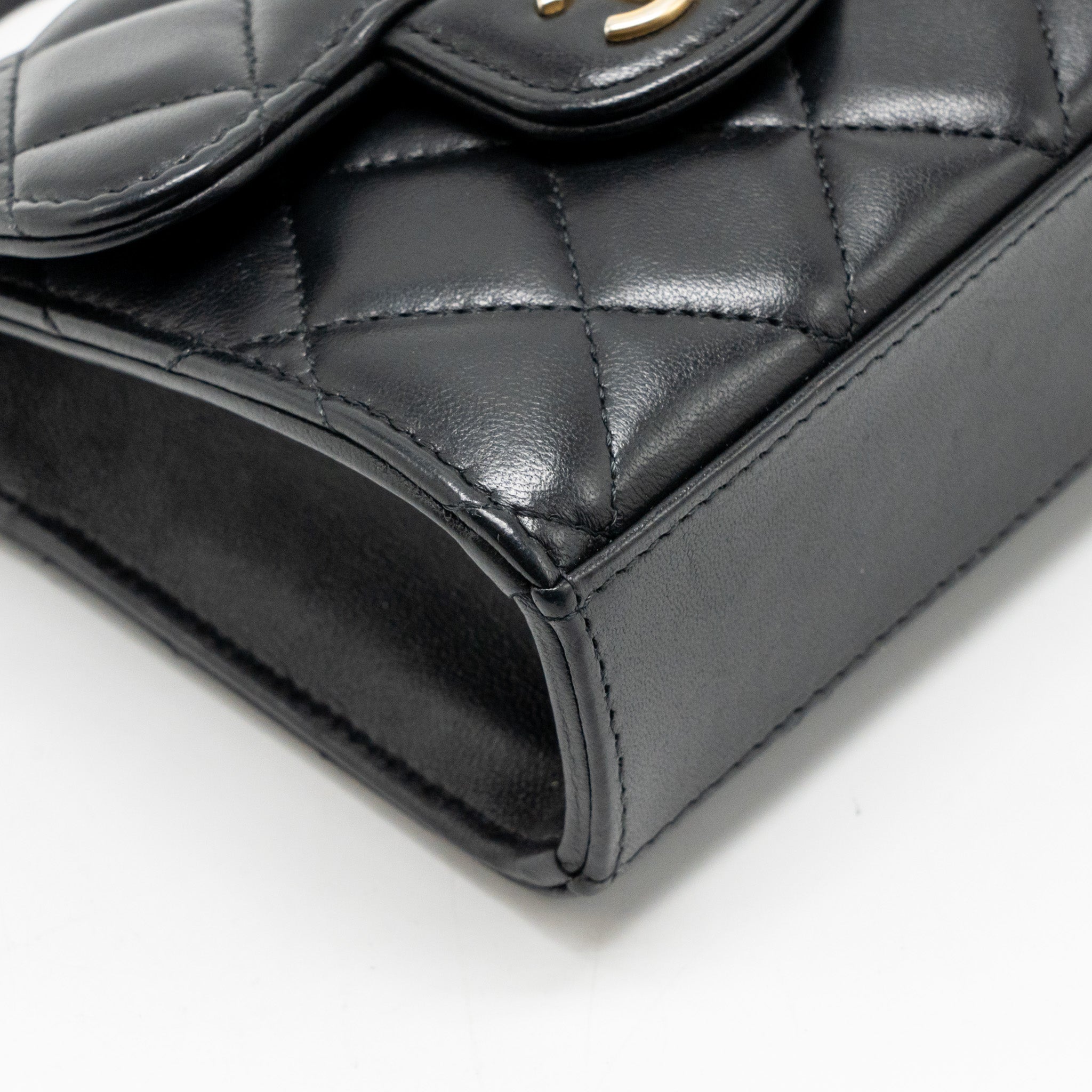 CHANEL TOP HANDLE MINI FLAP CLUTCH WITH CHAIN BLACK LAMBSKIN GHW (MICROCHIP)