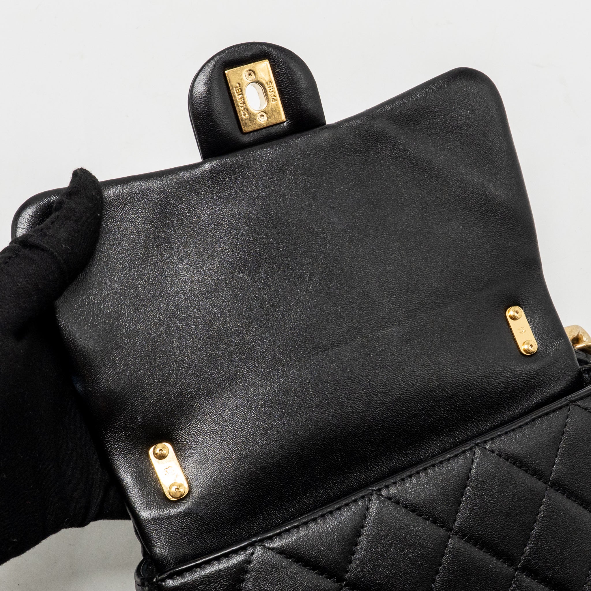 CHANEL GIANT CHAIN FLAP BAG LAMBSKIN BLACK GHW (MICROCHIP)