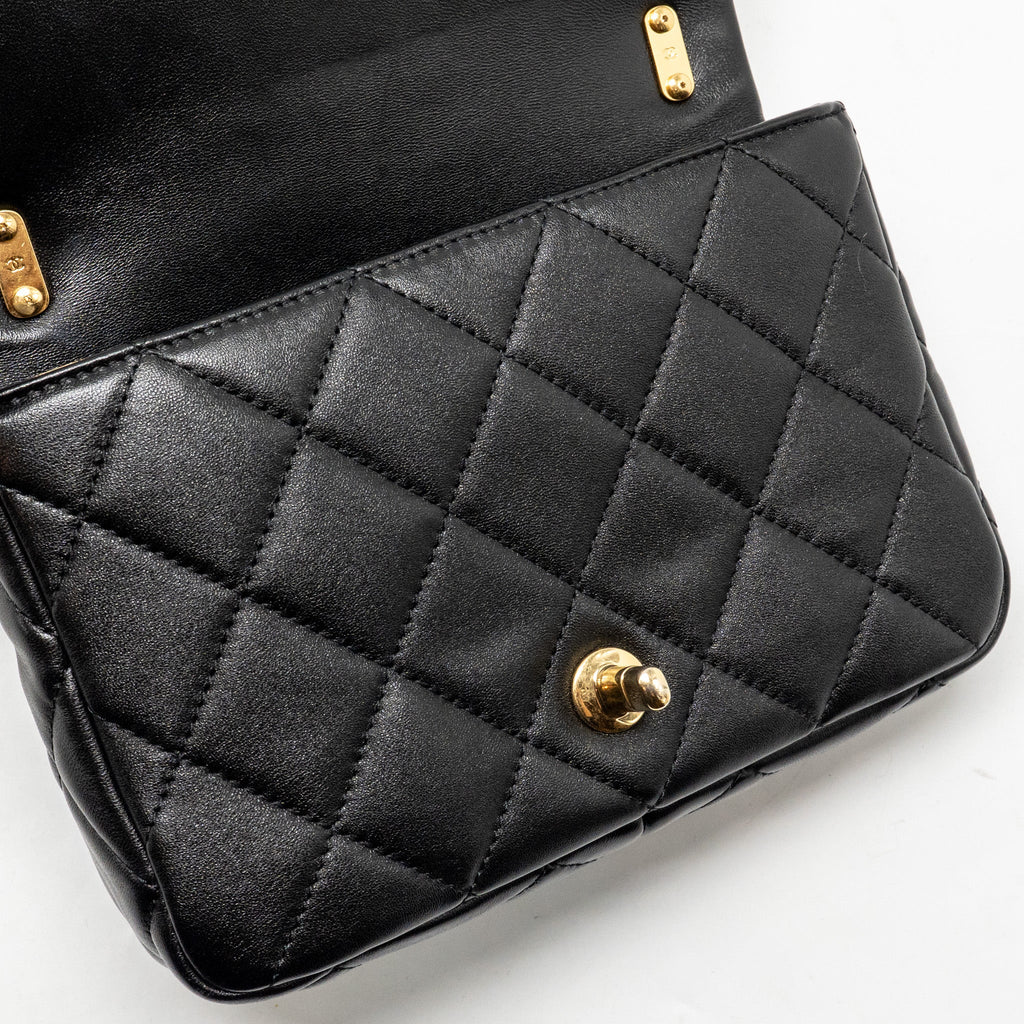 CHANEL GIANT CHAIN FLAP BAG LAMBSKIN BLACK GHW (MICROCHIP)