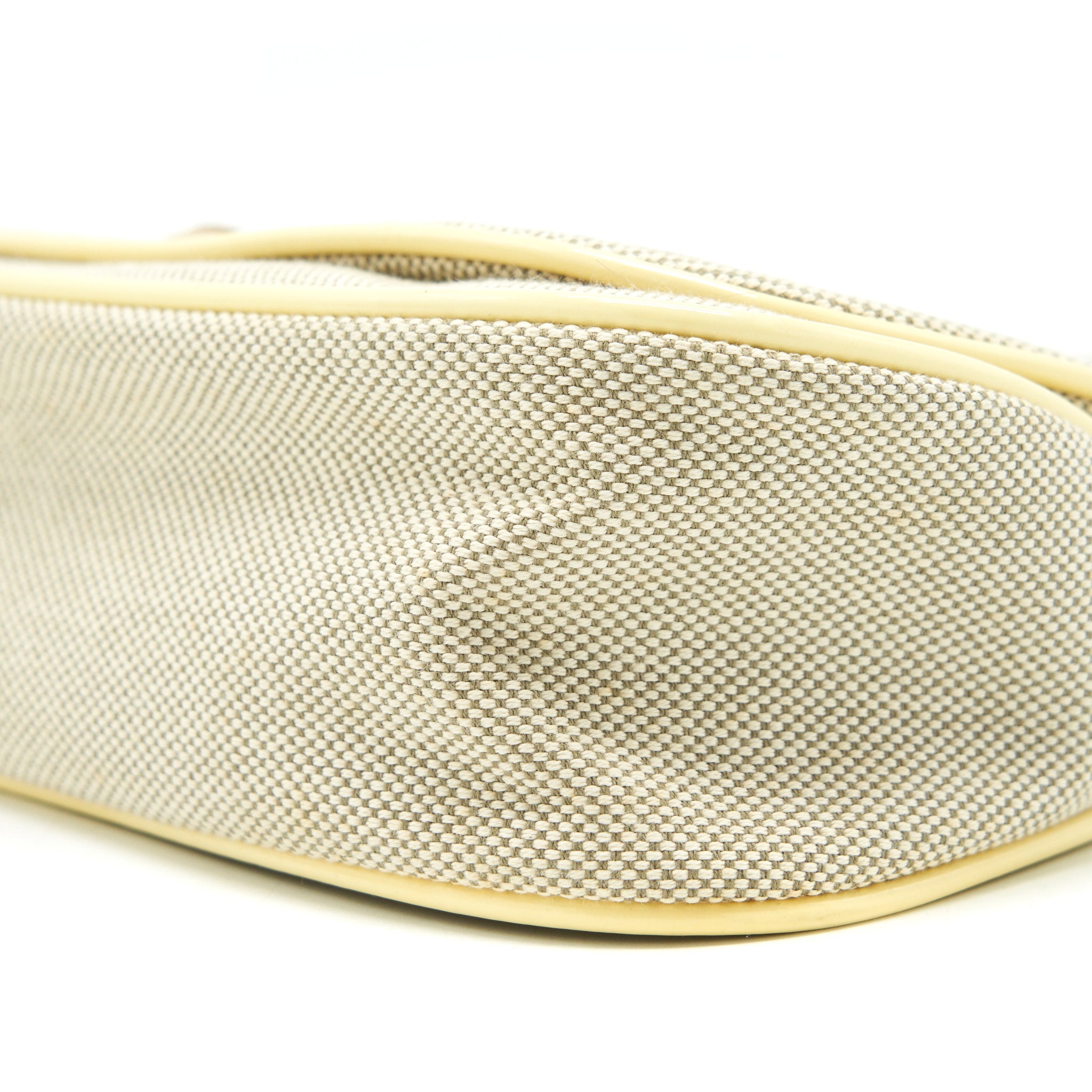 CHANEL BEIGE QUILTED CANVAS NO.5 CAMELLIA FLAP CREAMY SHOULDER BAG