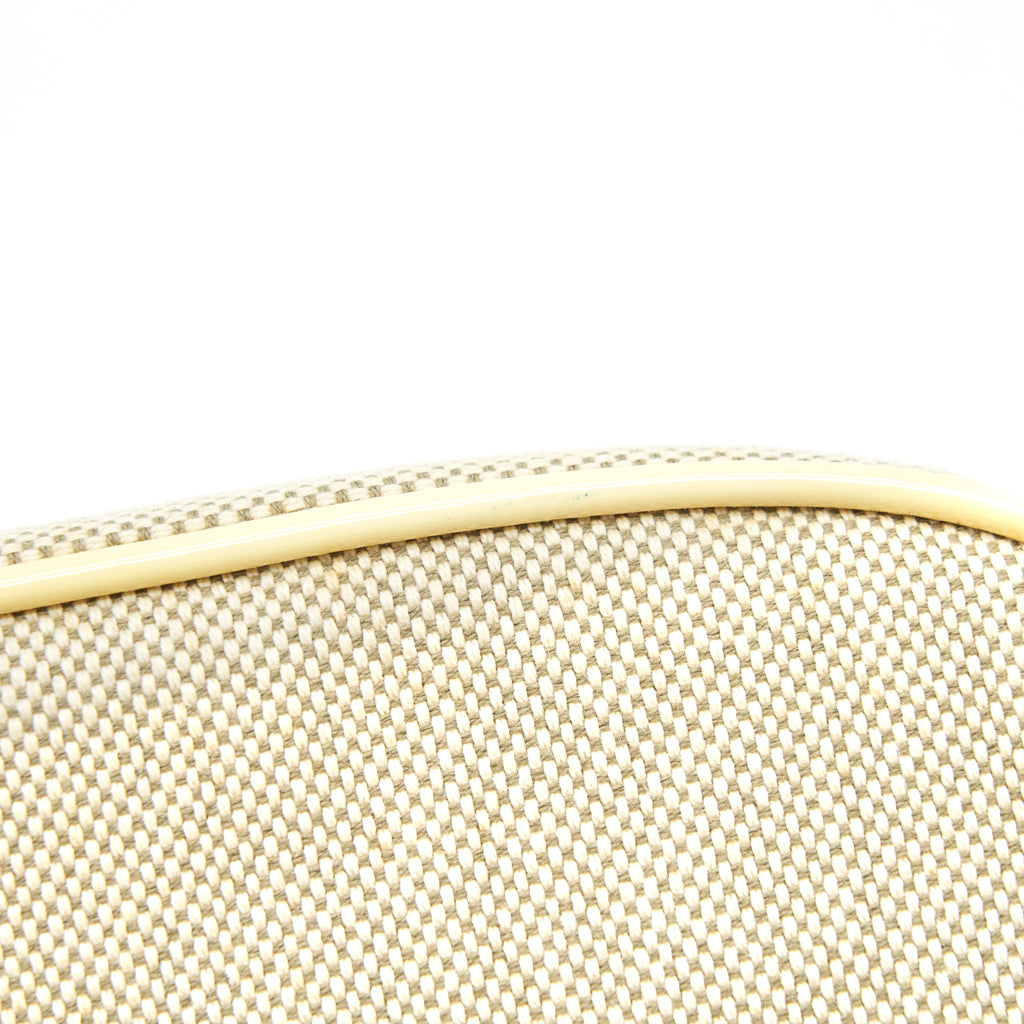 CHANEL BEIGE QUILTED CANVAS NO.5 CAMELLIA FLAP CREAMY SHOULDER BAG