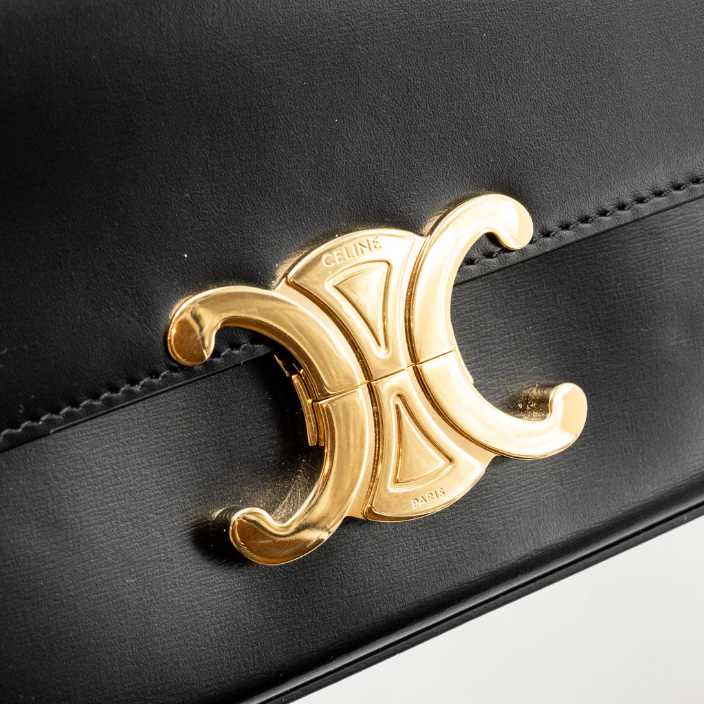CELINE TRIOMPHE SHOULDER BAG CALFSKIN BLACK GHW