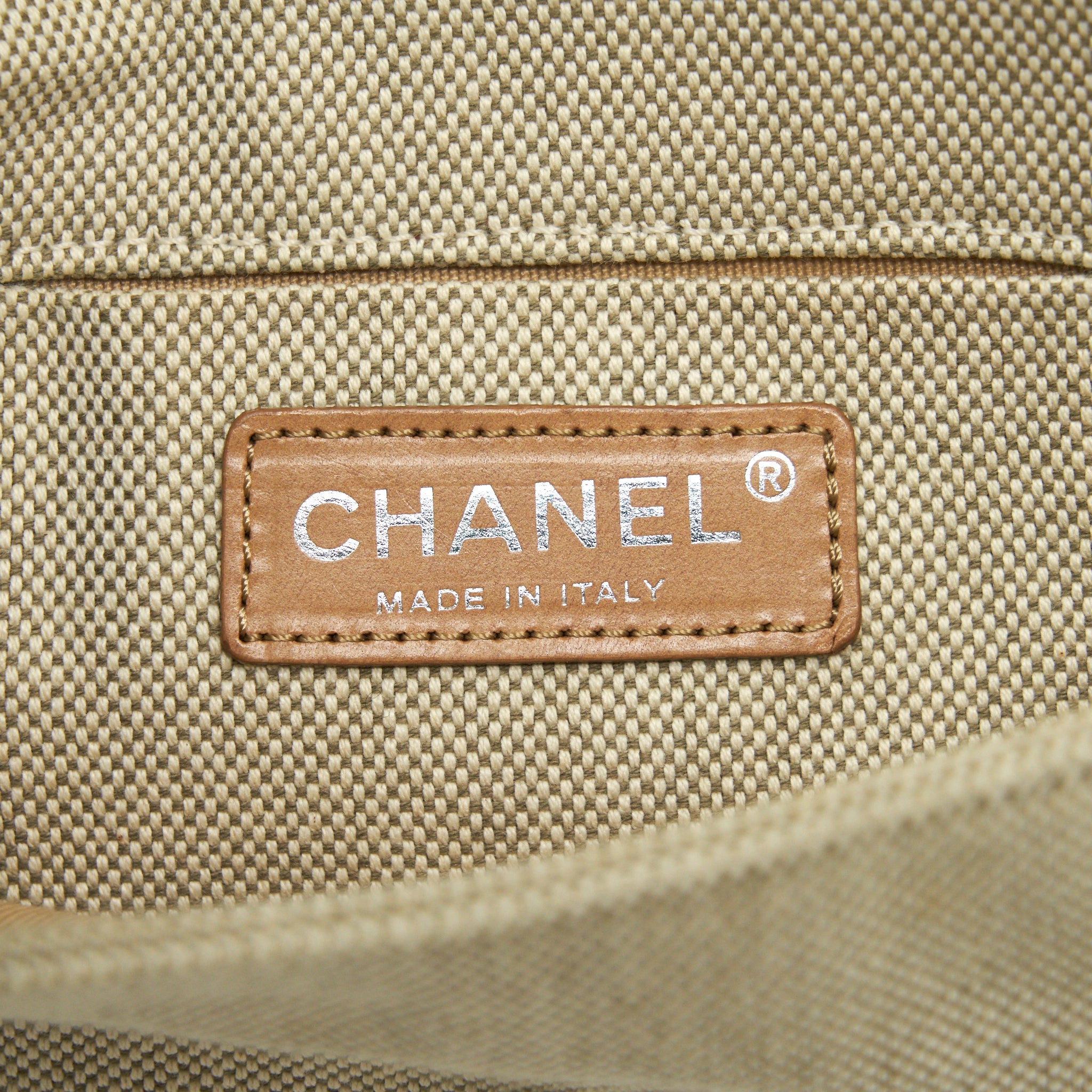 CHANEL BEIGE QUILTED CANVAS NO.5 CAMELLIA FLAP CREAMY SHOULDER BAG