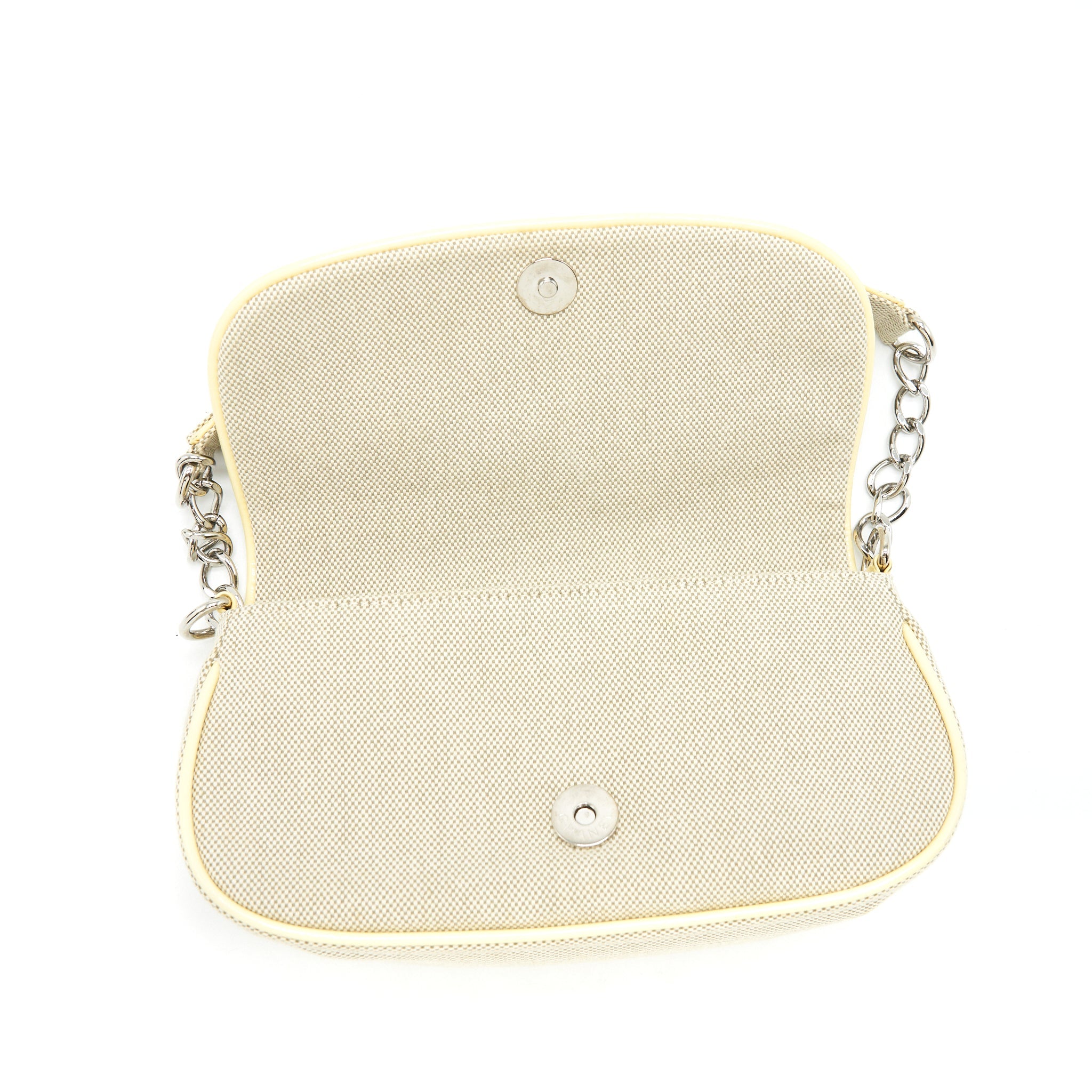 CHANEL BEIGE QUILTED CANVAS NO.5 CAMELLIA FLAP CREAMY SHOULDER BAG
