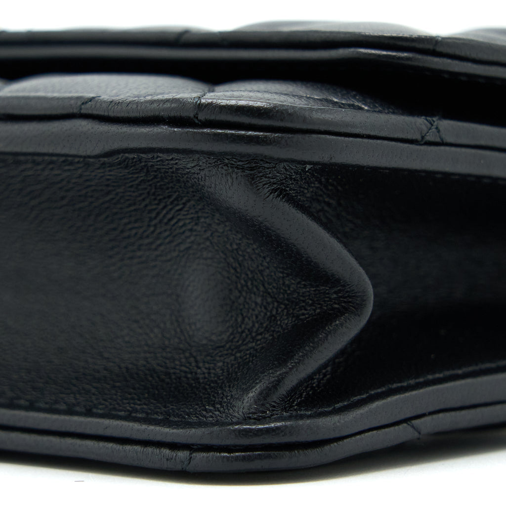 CHANEL PEARL CRUSH WALLET ON CHAIN LAMBSKIN BLACK BRUSHED GHW (MICROCHIP)