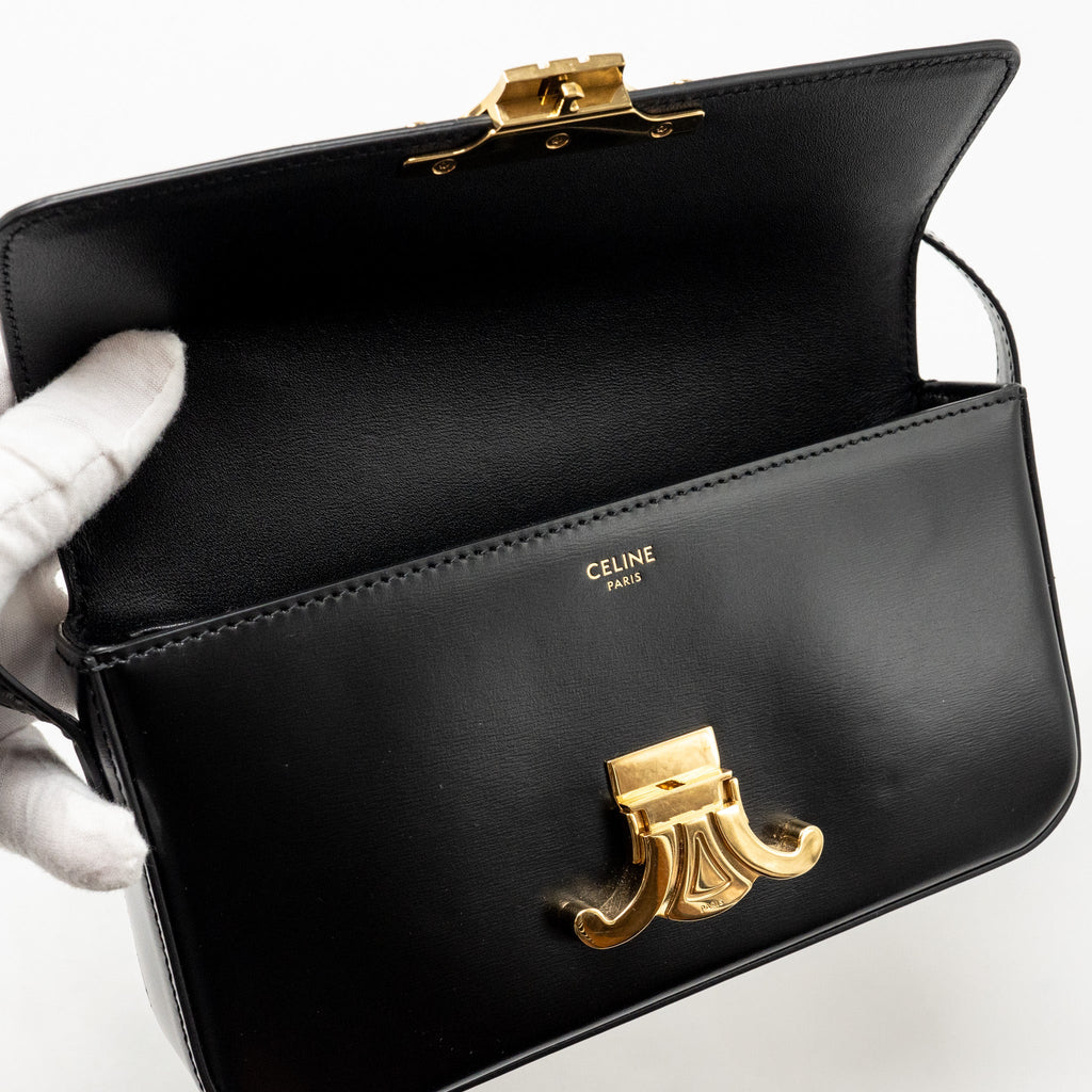 CELINE TRIOMPHE SHOULDER BAG CALFSKIN BLACK GHW