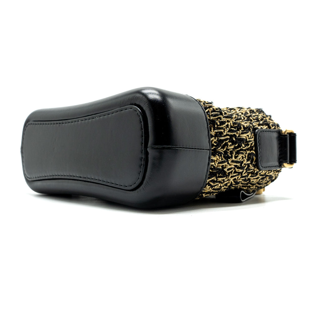 CHANEL SMALL GABRIELLE HOBO BAG LIMITED EDITION FABRIC/CALFSKIN BLACK / GOLD MULTICOLOUR HARDWARE