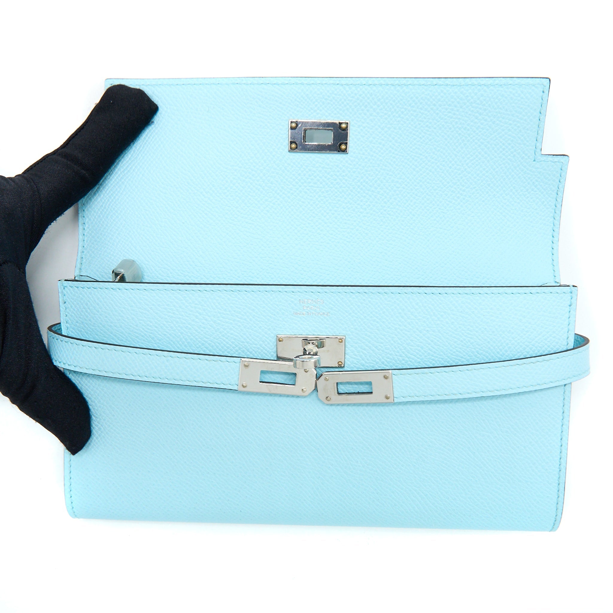 HERMES KELLY LONG WALLET EPSOM U2 BLUE ZEPHYR SHW