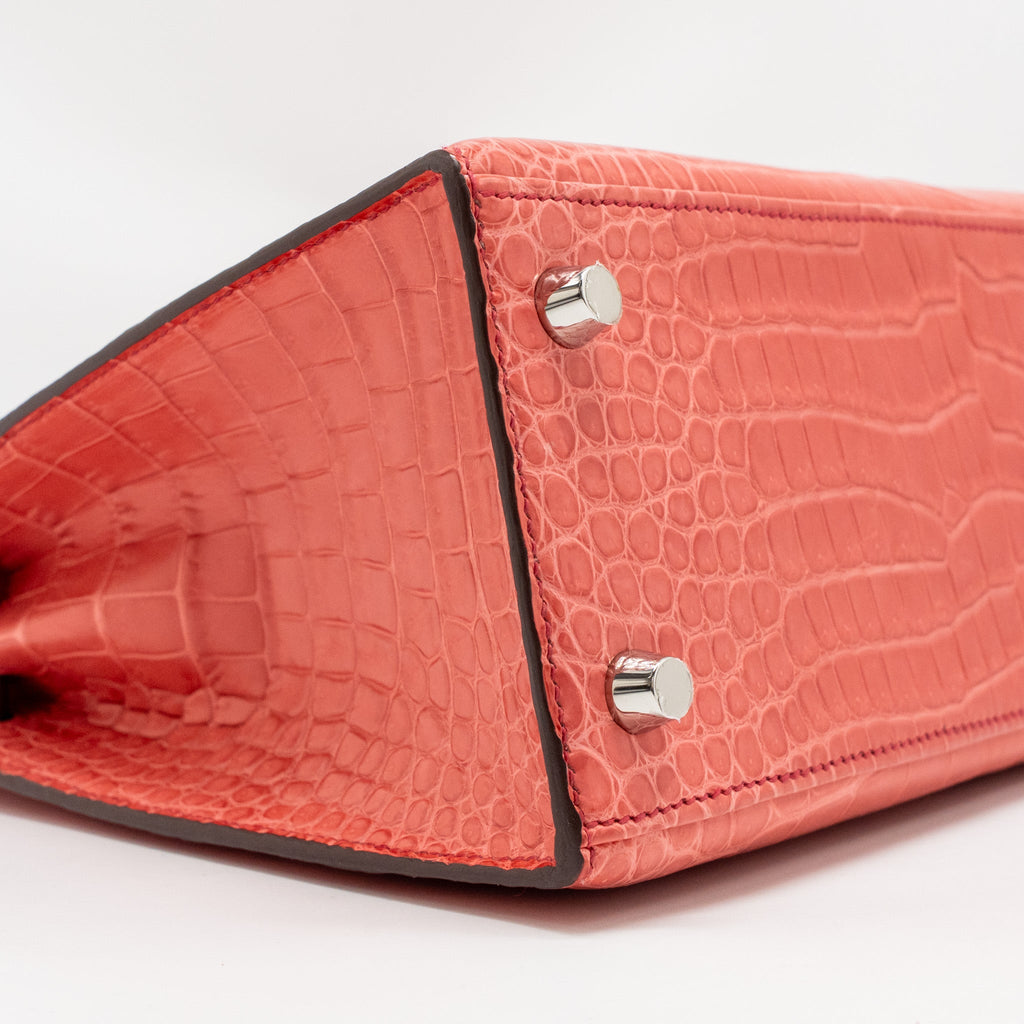 HERMES KELLY 25 MATT CROCODILE POROUS BOUGAINVILLIER SHW