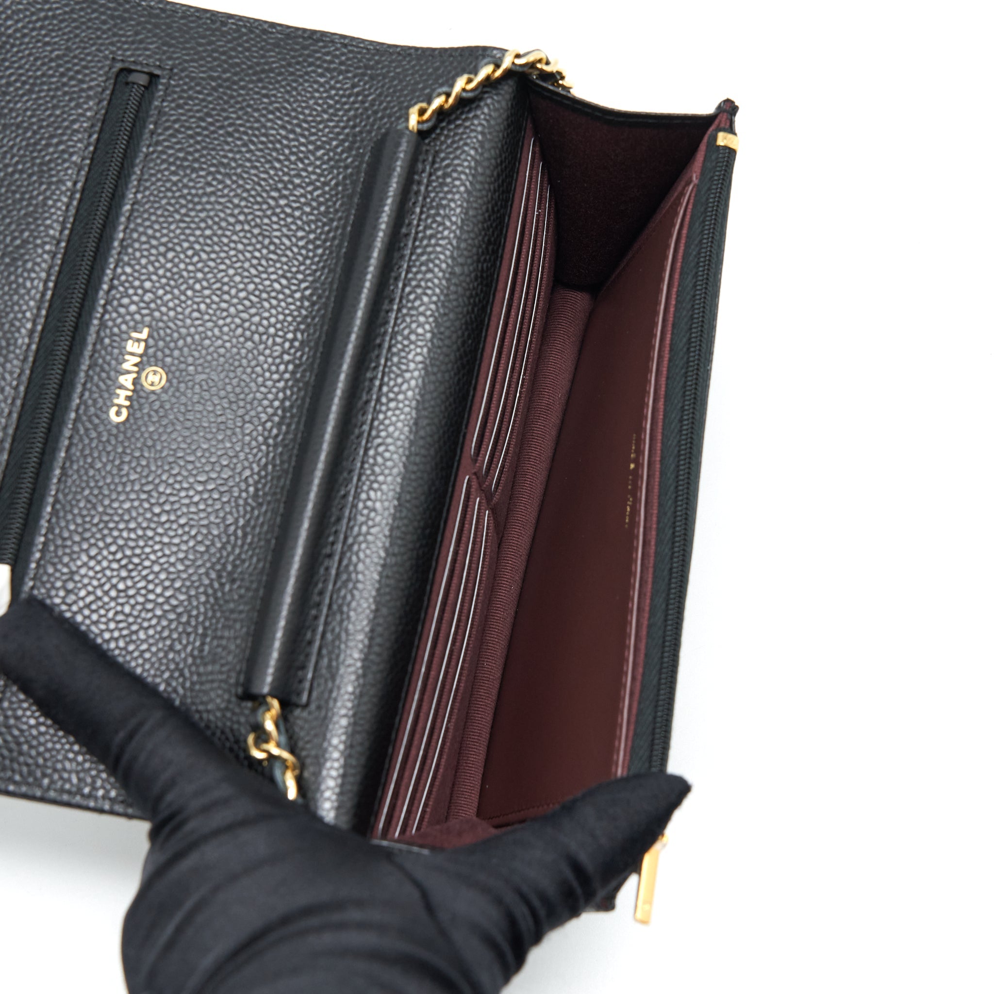 CHANEL CLASSIC WALLET ON CHAIN CAVIAR BLACK GHW (MICROCHIP)