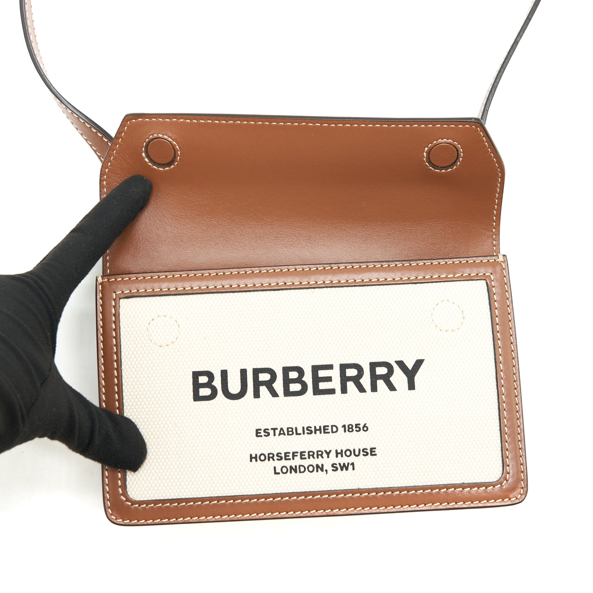 BURBERRY CANVAS/ LEATHER BEIGE MINI CROSSBODY BAG