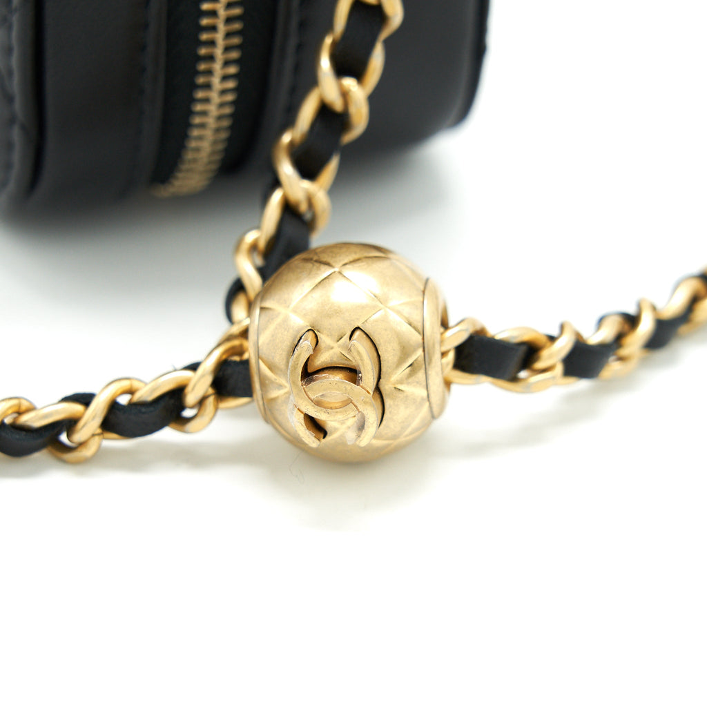 CHANEL 22C PEARL CRUSH MINI CAMERA CASE WITH CHAIN BLACK LAMBSKIN GHW