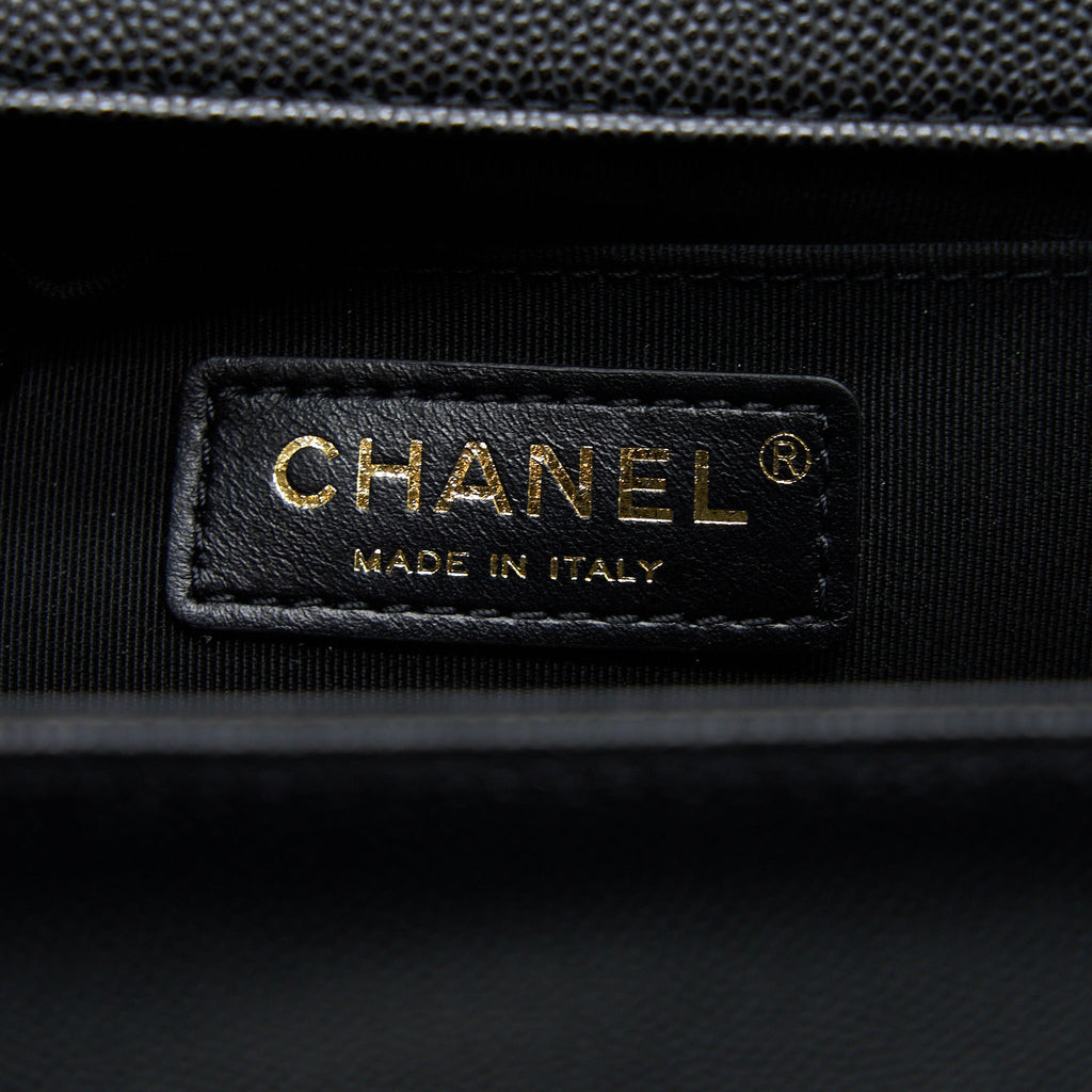 CHANEL MEDIUM BOY BAG CAVIAR BLACK BRUSHED GHW (MICROCHIP)