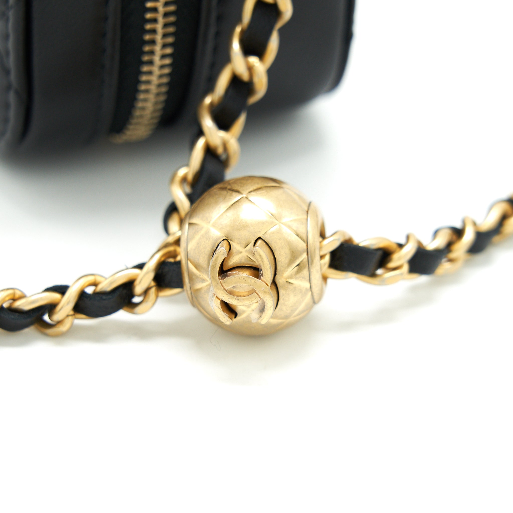 CHANEL PEARL CRUSH MINI CAMERA CASE WITH CHAIN LAMBSKIN BLACK GHW