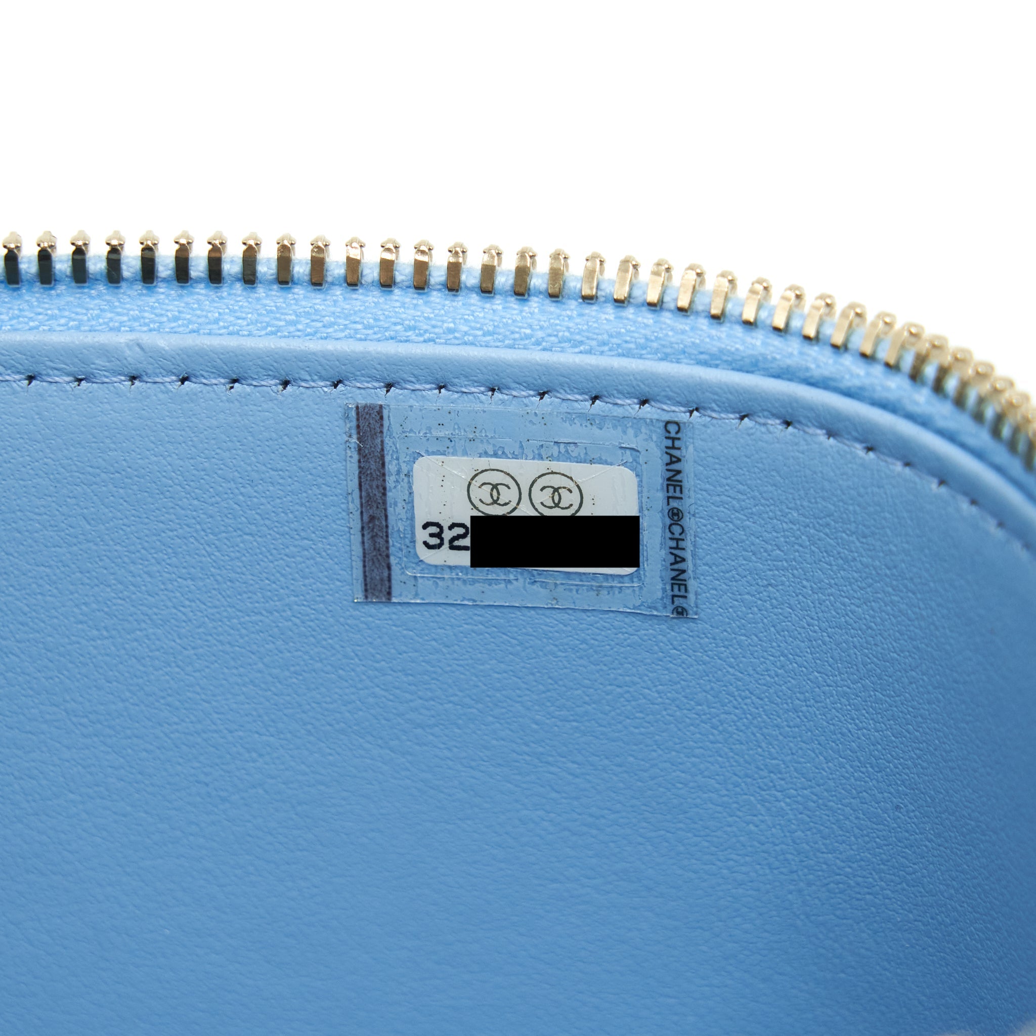 CHANEL 22S LETTER LOGO TOP HANDLE LONG VANITY WITH CHAIN CAVIAR LIGHT BLUE GHW