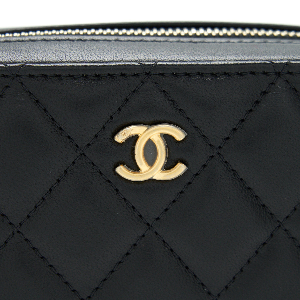 CHANEL PEARL CRUSH MINI CAMERA CASE WITH CHAIN LAMBSKIN BLACK GHW
