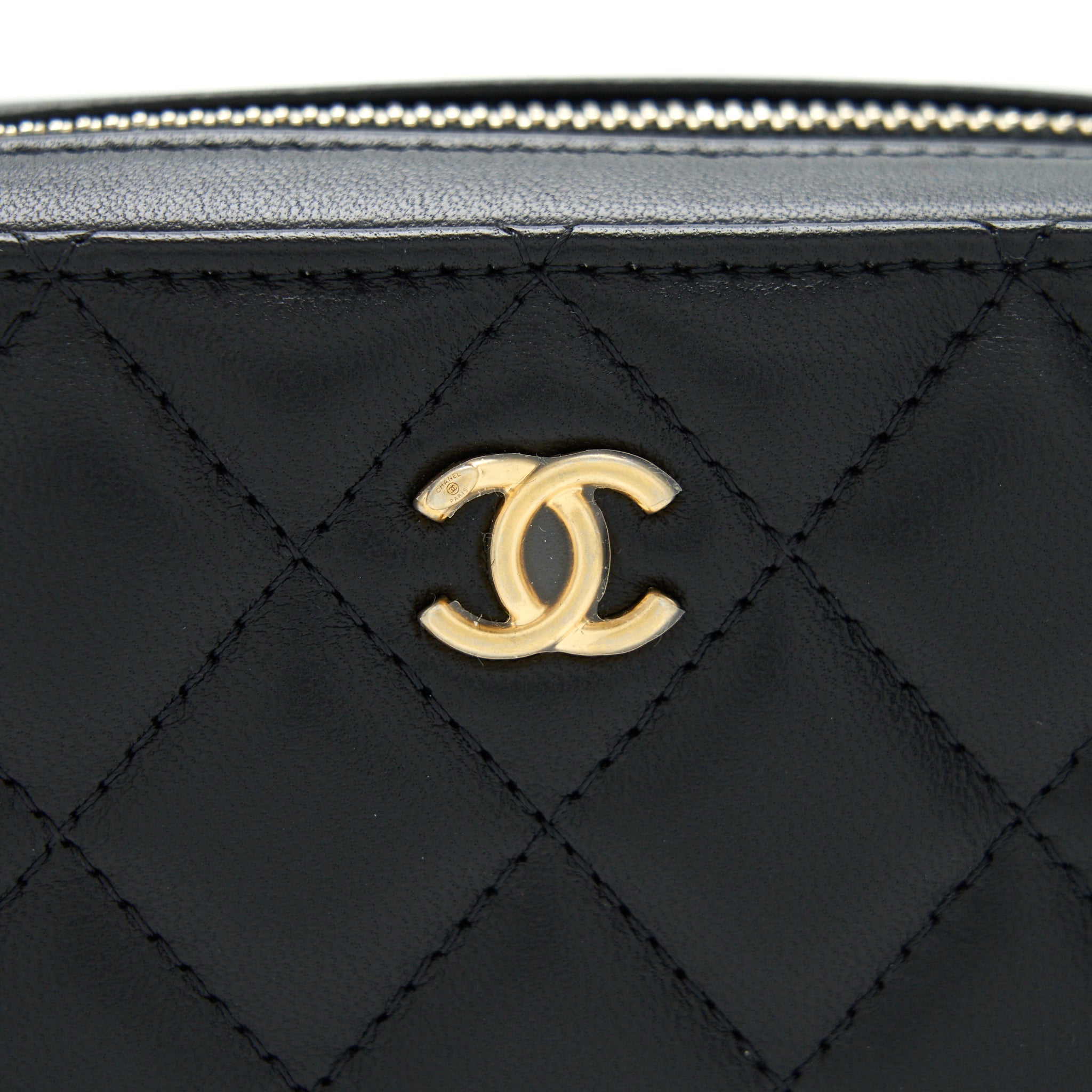 CHANEL PEARL CRUSH MINI CAMERA CASE WITH CHAIN LAMBSKIN BLACK GHW