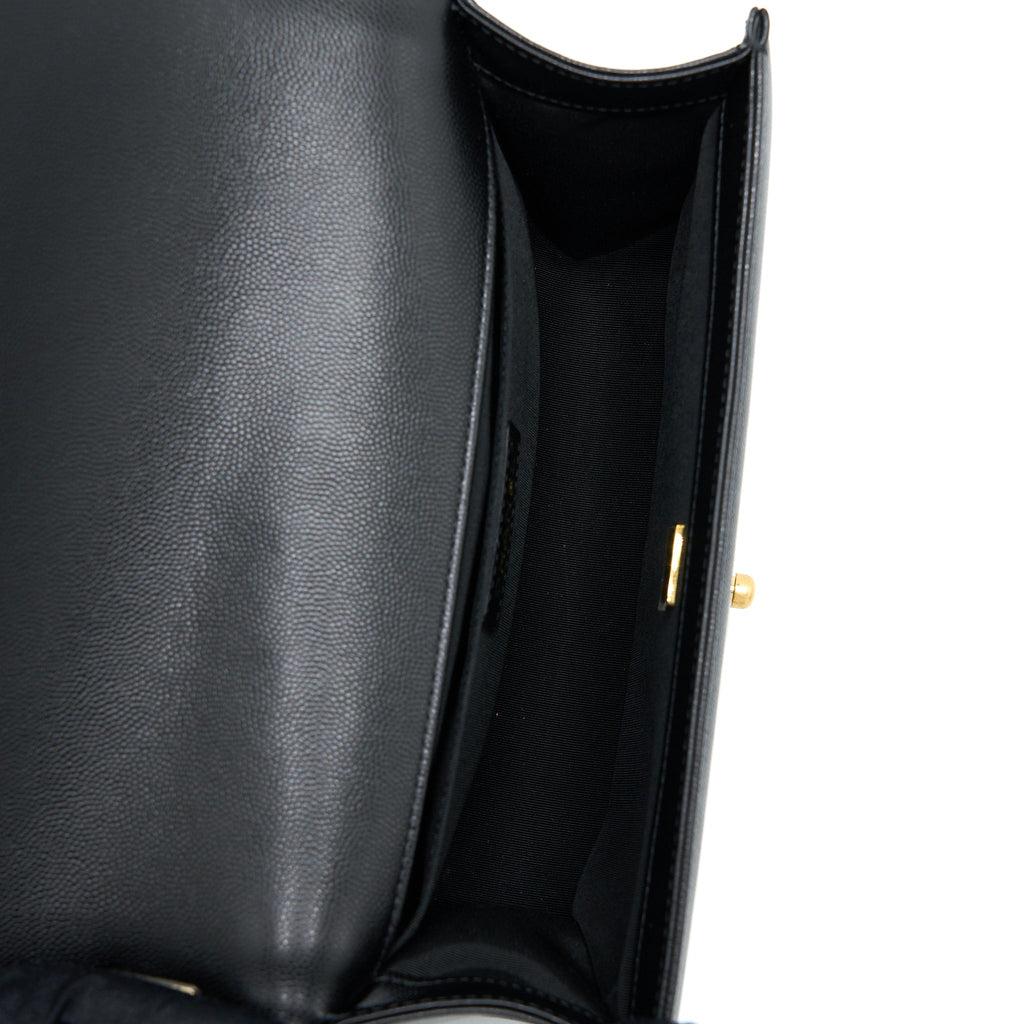 CHANEL MEDIUM BOY BAG CAVIAR BLACK BRUSHED GHW (MICROCHIP)