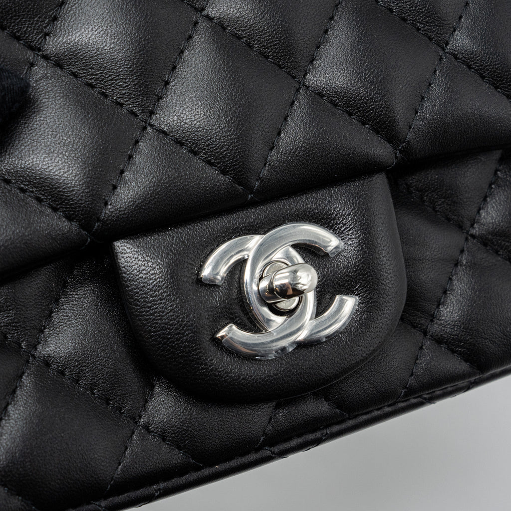 CHANEL MINI SQUARE FLAP BAG LAMBSKIN BLACK SHW (MICROCHIP)
