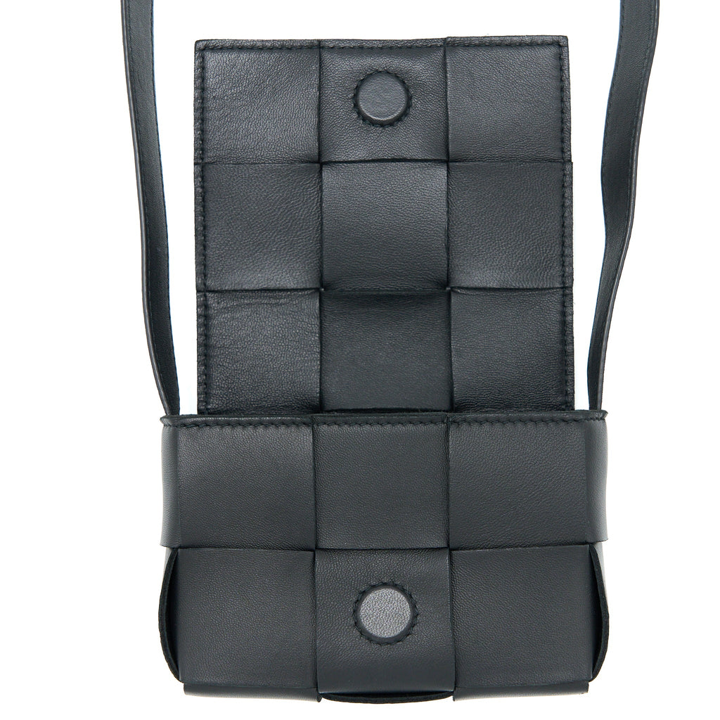 BOTTEGA VENETA MINI CASSETTE INTRECCIATO CROSSBODY BAG BLACK LGHW